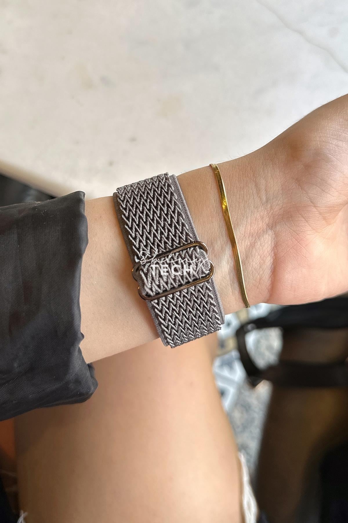Apple Watch Uyumlu Ayarlanabilir W Örgü Loop Kordon Koyu Gri