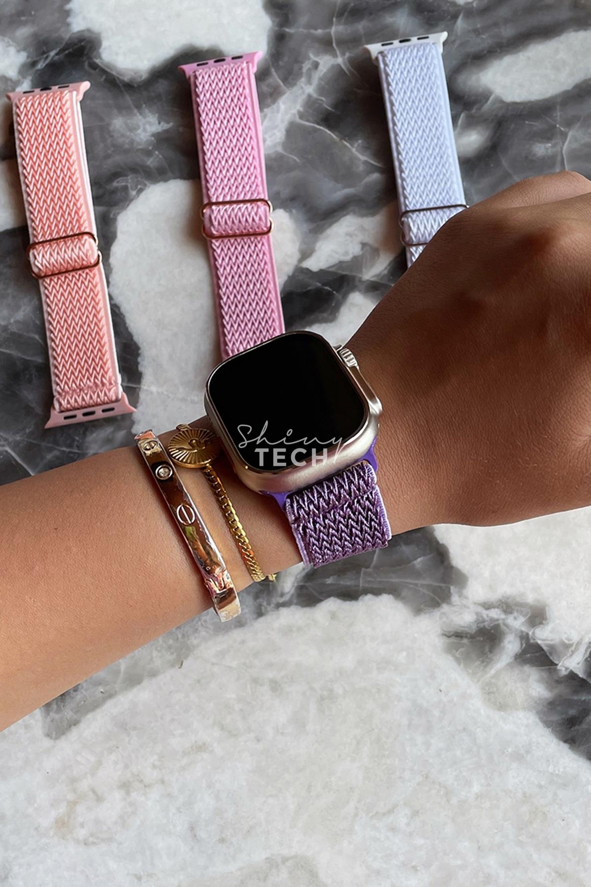 Apple Watch Uyumlu Ayarlanabilir W Örgü Loop Kordon Mor