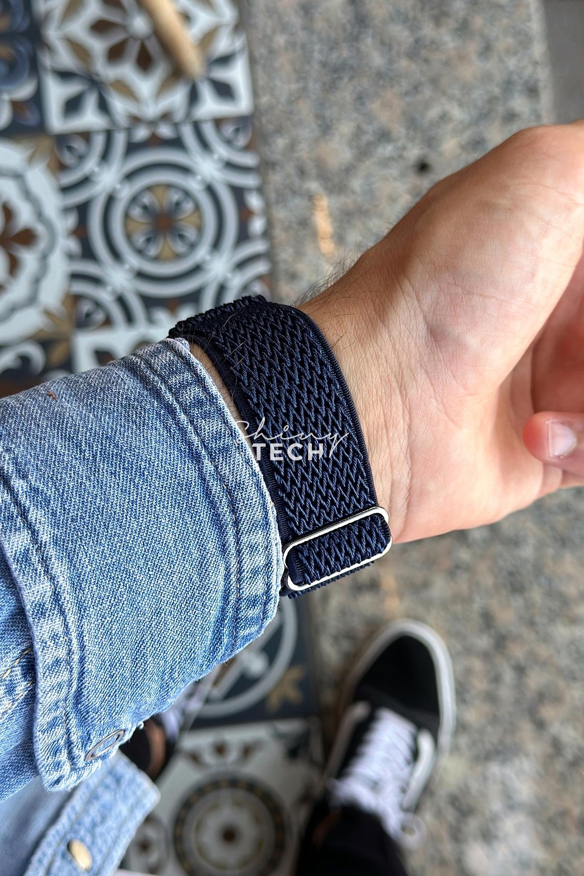 Apple Watch Uyumlu Ayarlanabilir W Örgü Loop Kordon Lacivert