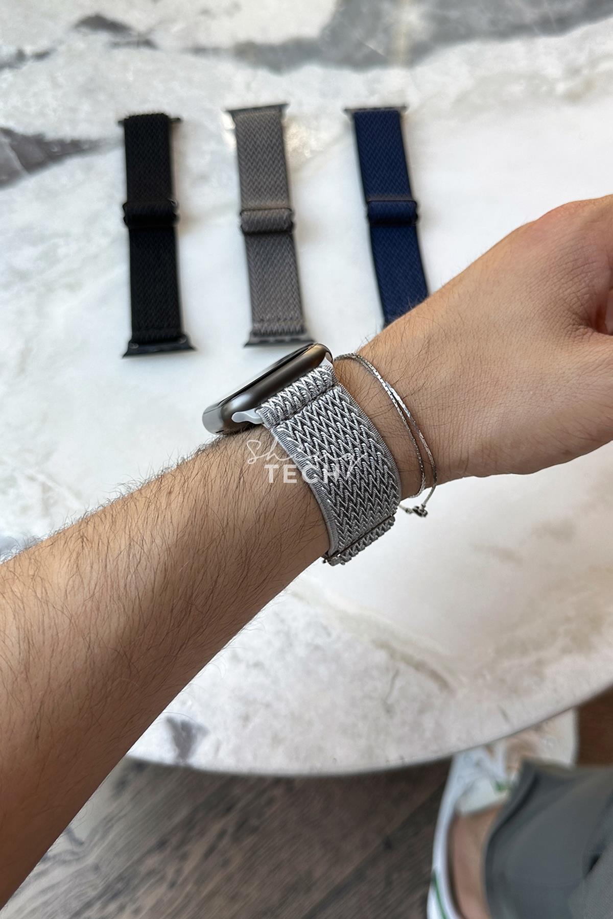 Apple Watch Uyumlu Ayarlanabilir W Örgü Loop Kordon Açık Gri