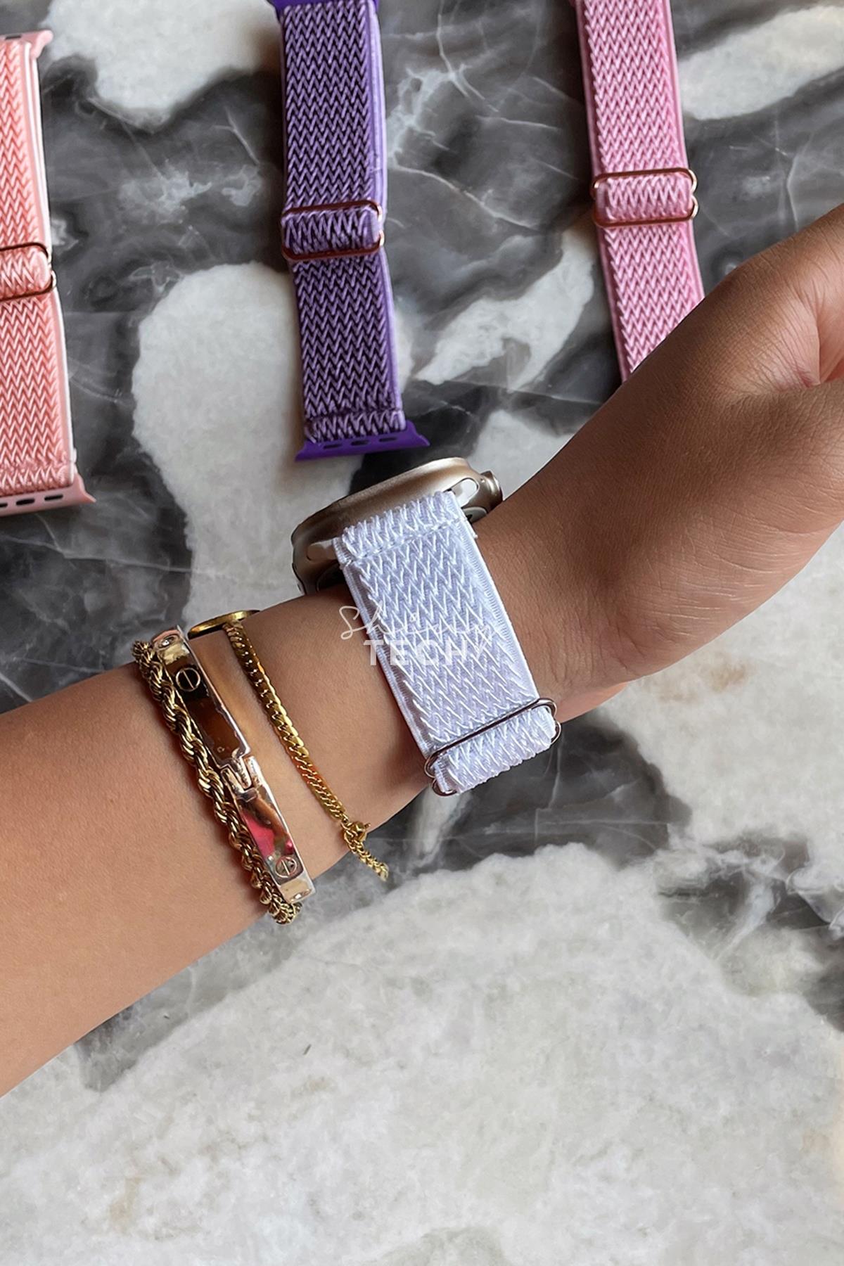 Apple Watch Uyumlu Ayarlanabilir W Örgü Loop Kordon Beyaz