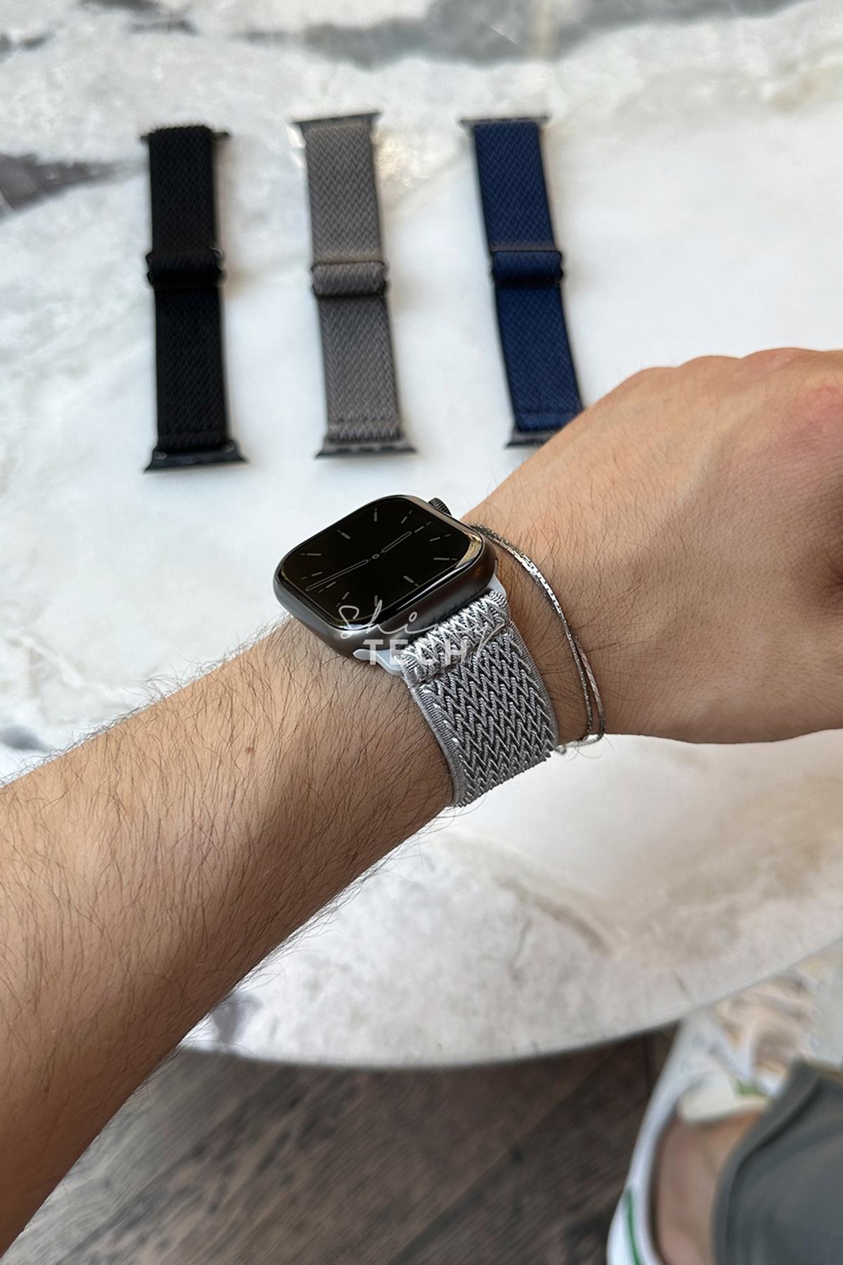 Apple Watch Uyumlu Ayarlanabilir W Örgü Loop Kordon Açık Gri