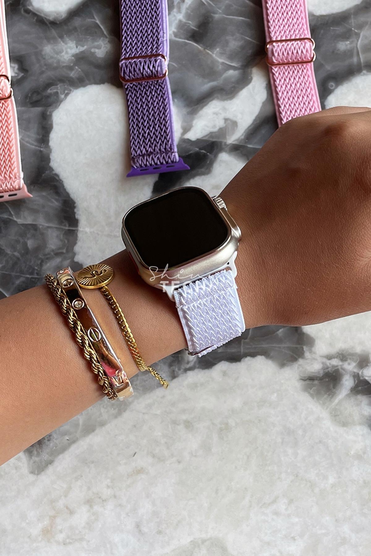 Apple Watch Uyumlu Ayarlanabilir W Örgü Loop Kordon Beyaz