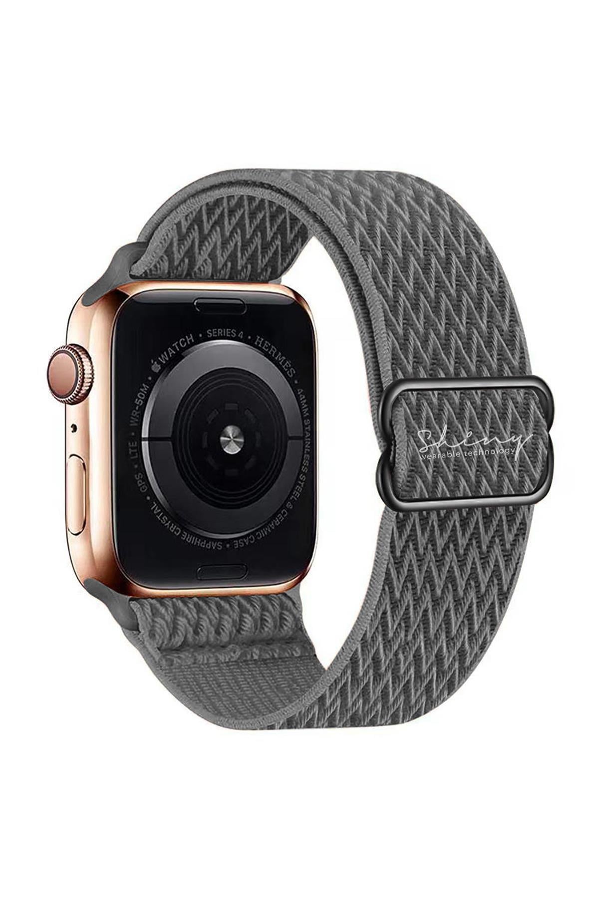 Apple Watch Uyumlu Ayarlanabilir W Örgü Loop Kordon Koyu Gri