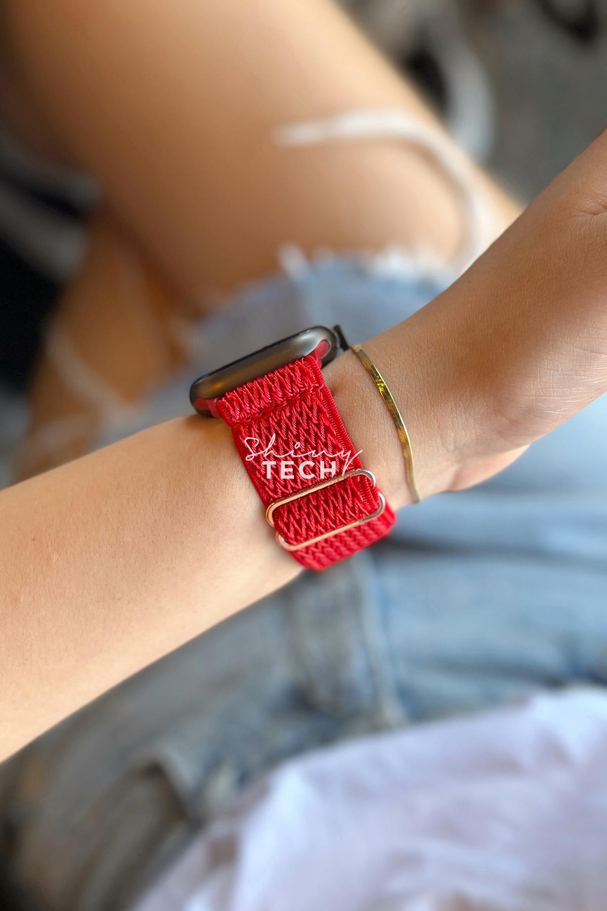 Apple Watch Uyumlu Ayarlanabilir W Örgü Loop Kordon Kırmızı