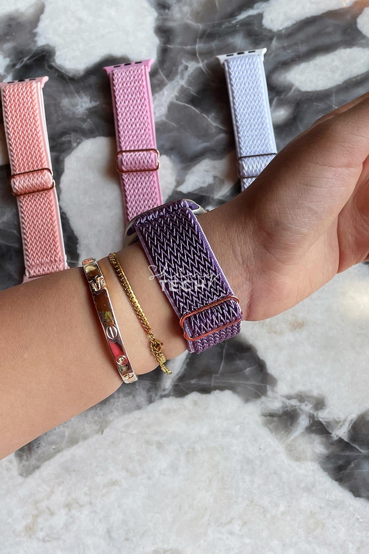 Apple Watch Uyumlu Ayarlanabilir W Örgü Loop Kordon Mor