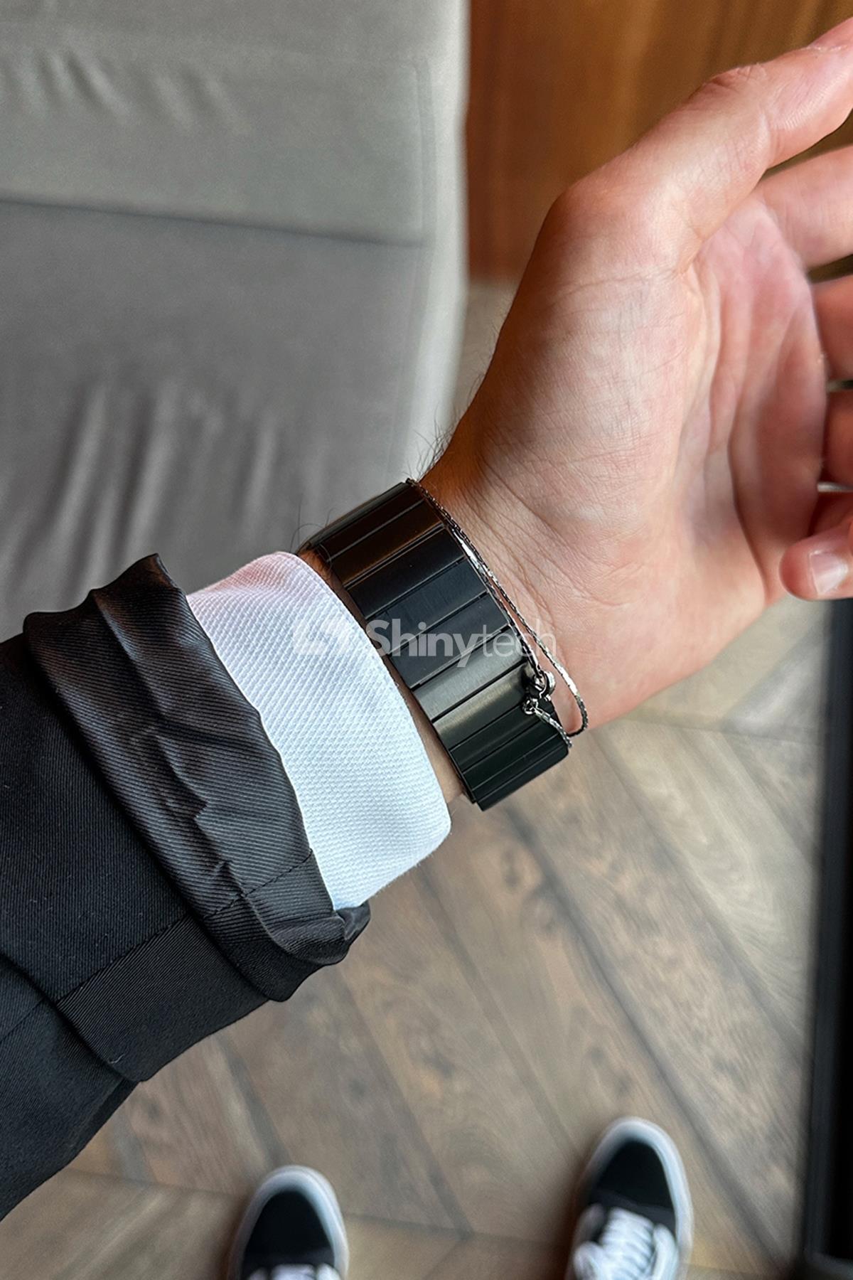 Apple Watch Uyumlu Baklalı Çelik Kordon Siyah