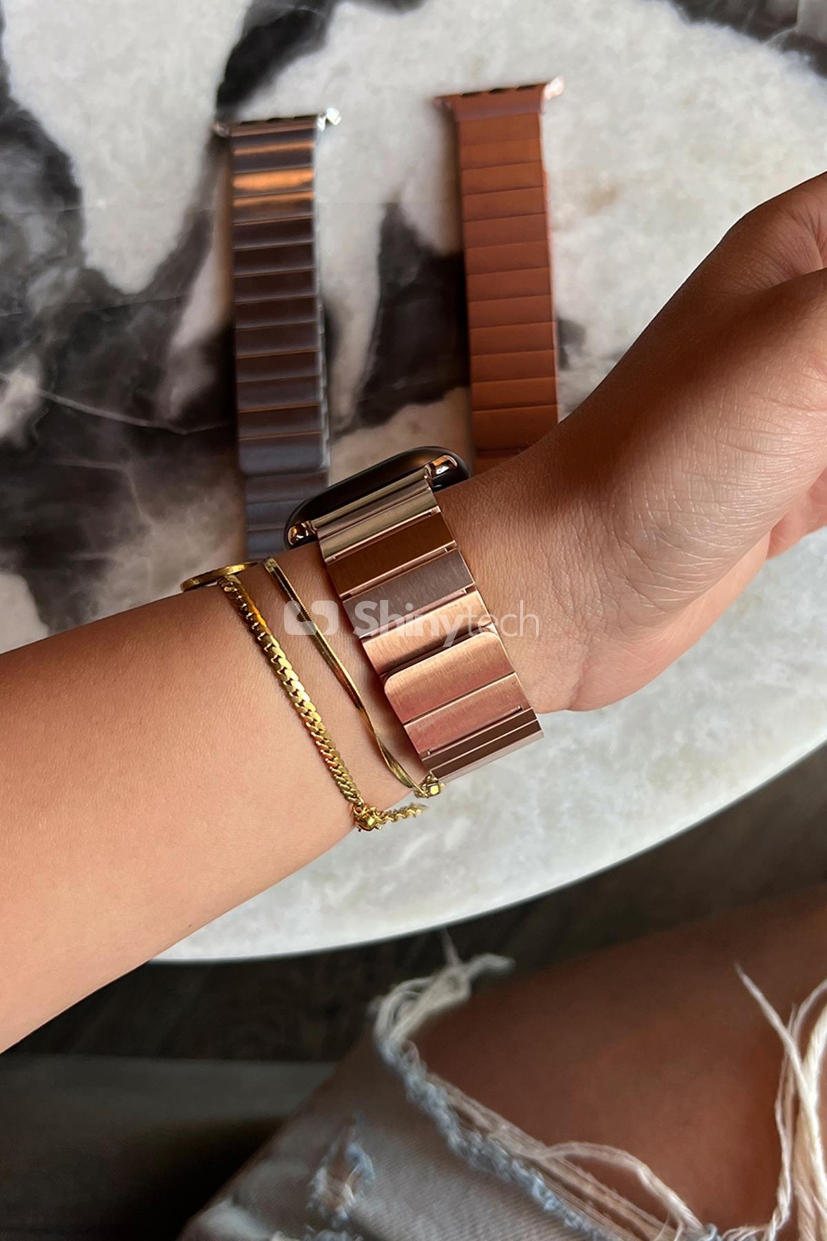 Apple Watch Uyumlu Baklalı Çelik Kordon Gold