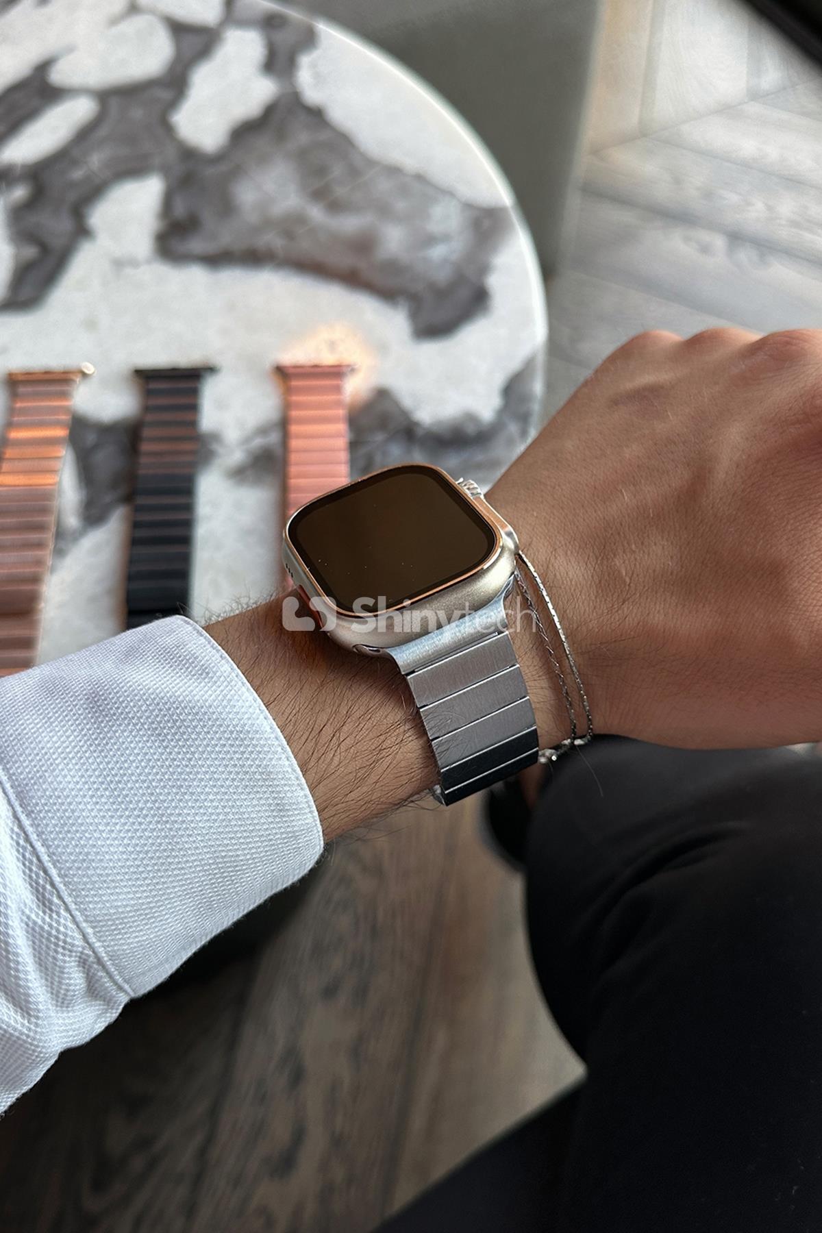 Apple Watch Uyumlu Baklalı Çelik Kordon Gümüş