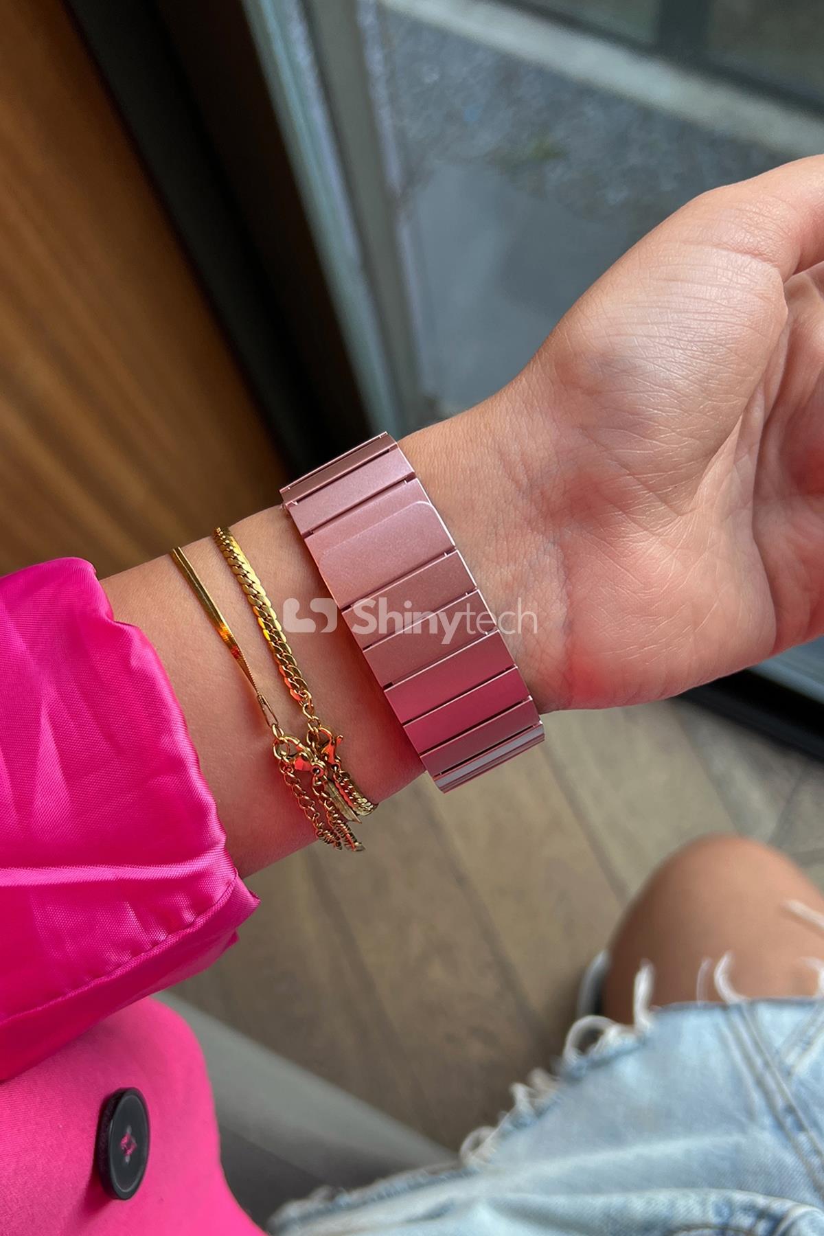 Apple Watch Uyumlu Baklalı Çelik Kordon Pembe