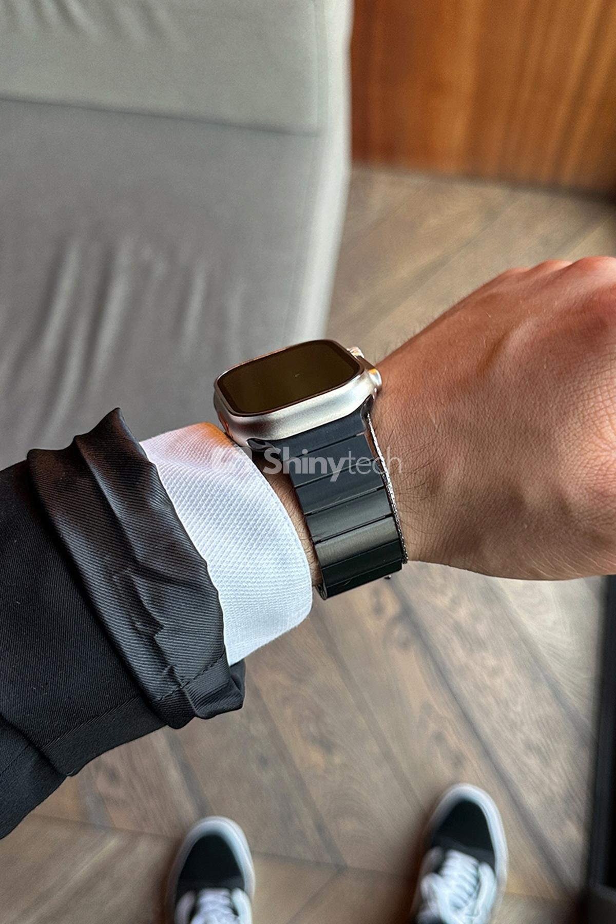 Apple Watch Uyumlu Baklalı Çelik Kordon Siyah