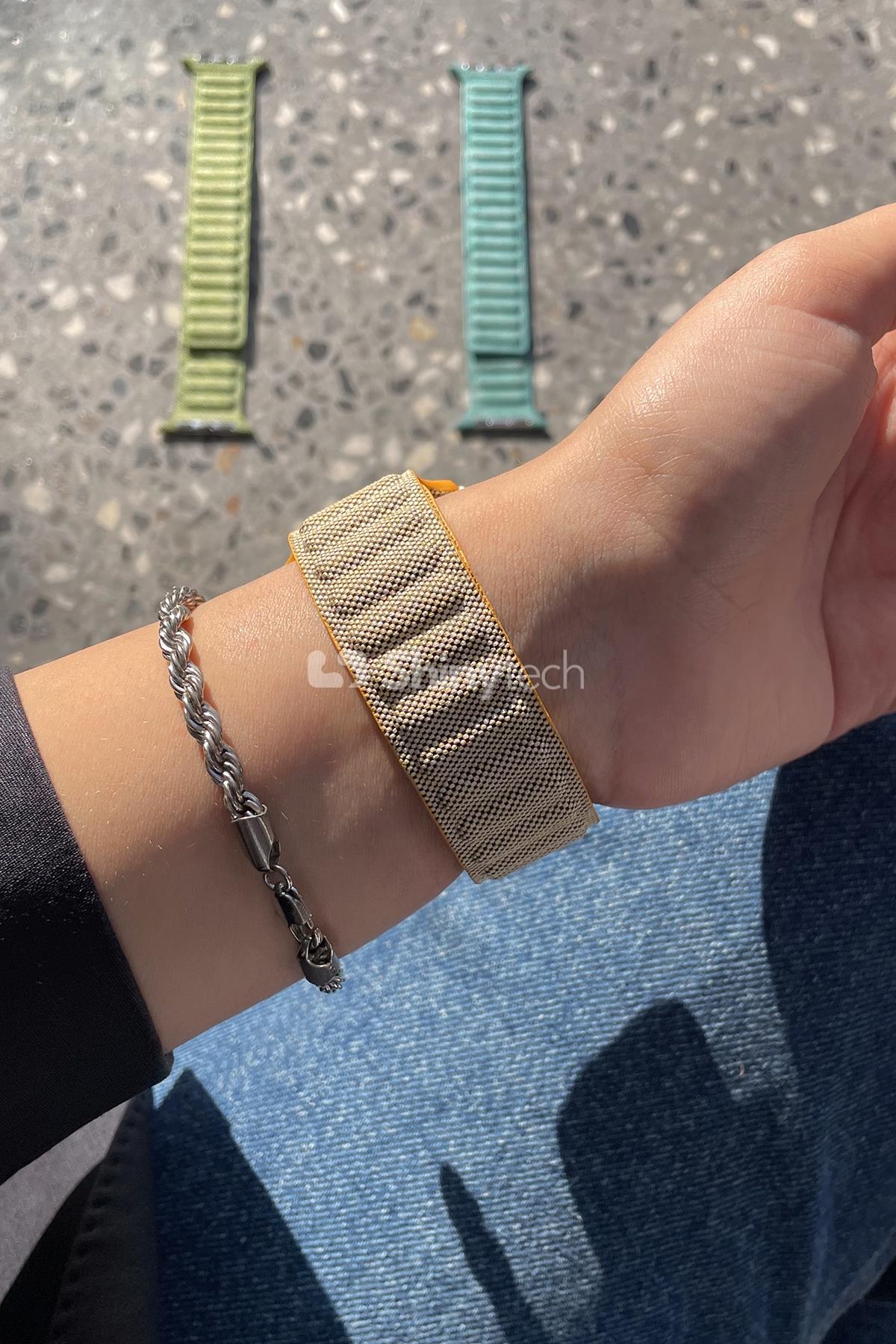 Apple Watch Uyumlu Baklalı Denim Loop Kordon Açık Yeşil