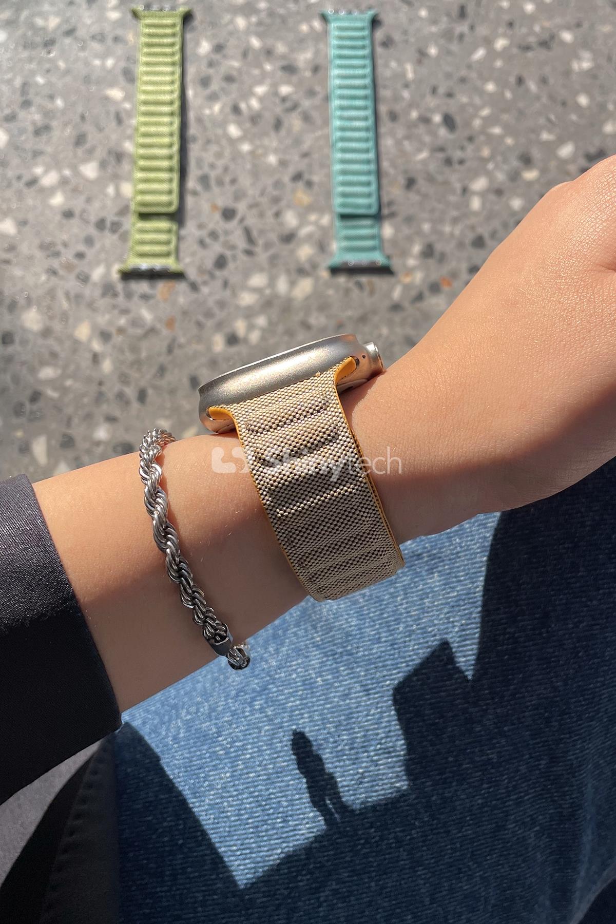 Apple Watch Uyumlu Baklalı Denim Loop Kordon Açık Yeşil