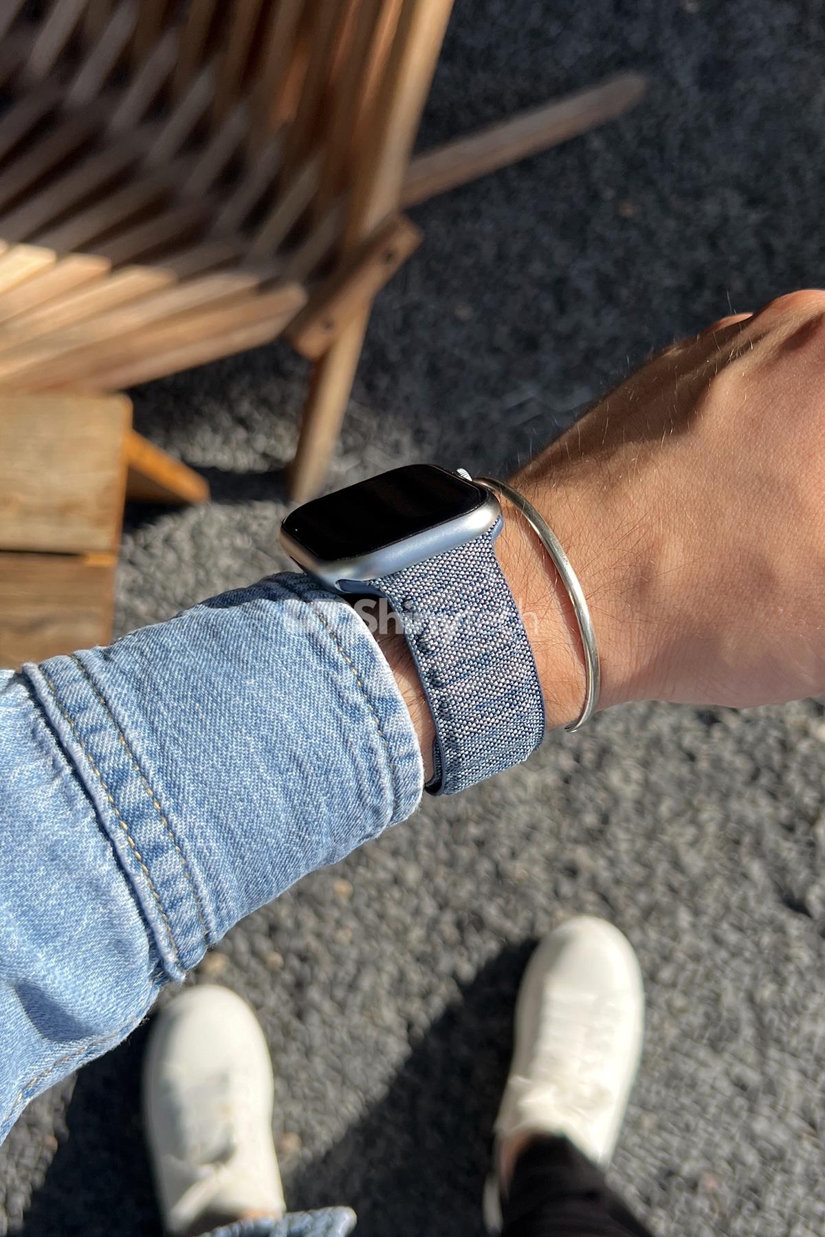 Apple Watch Uyumlu Baklalı Denim Loop Kordon Lacivert