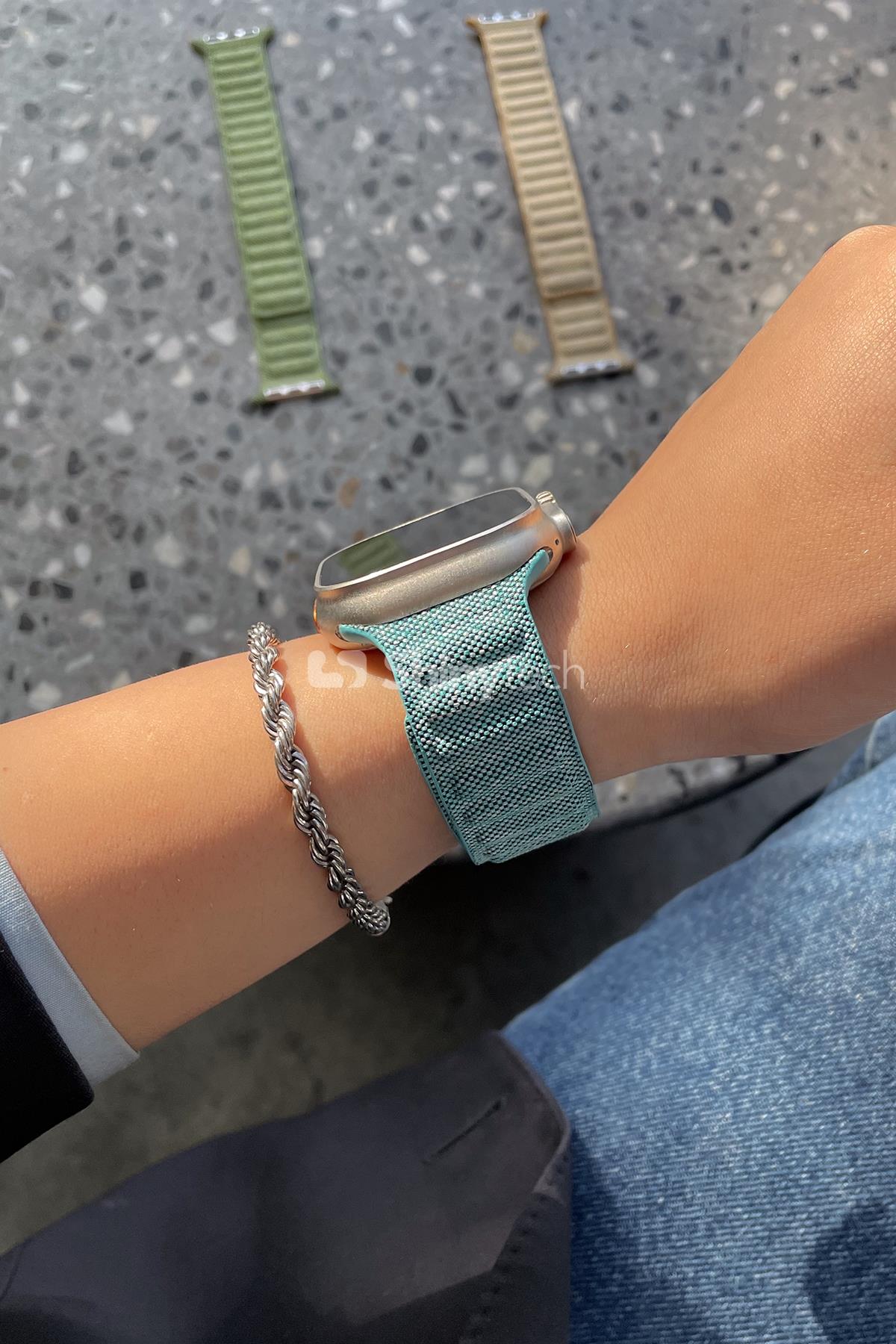 Apple Watch Uyumlu Baklalı Denim Loop Kordon Turkuaz