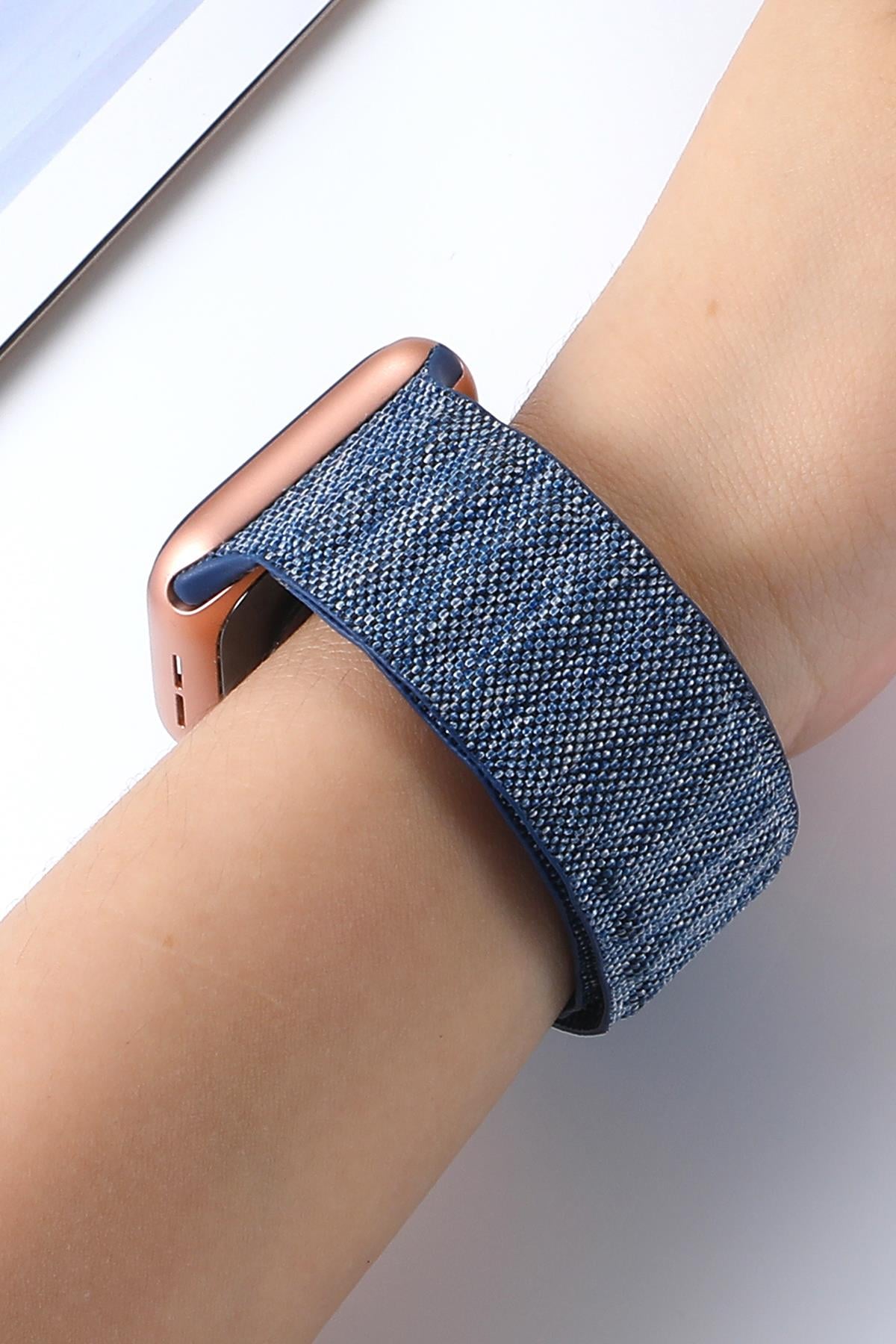 Apple Watch Uyumlu Baklalı Denim Loop Kordon Lacivert