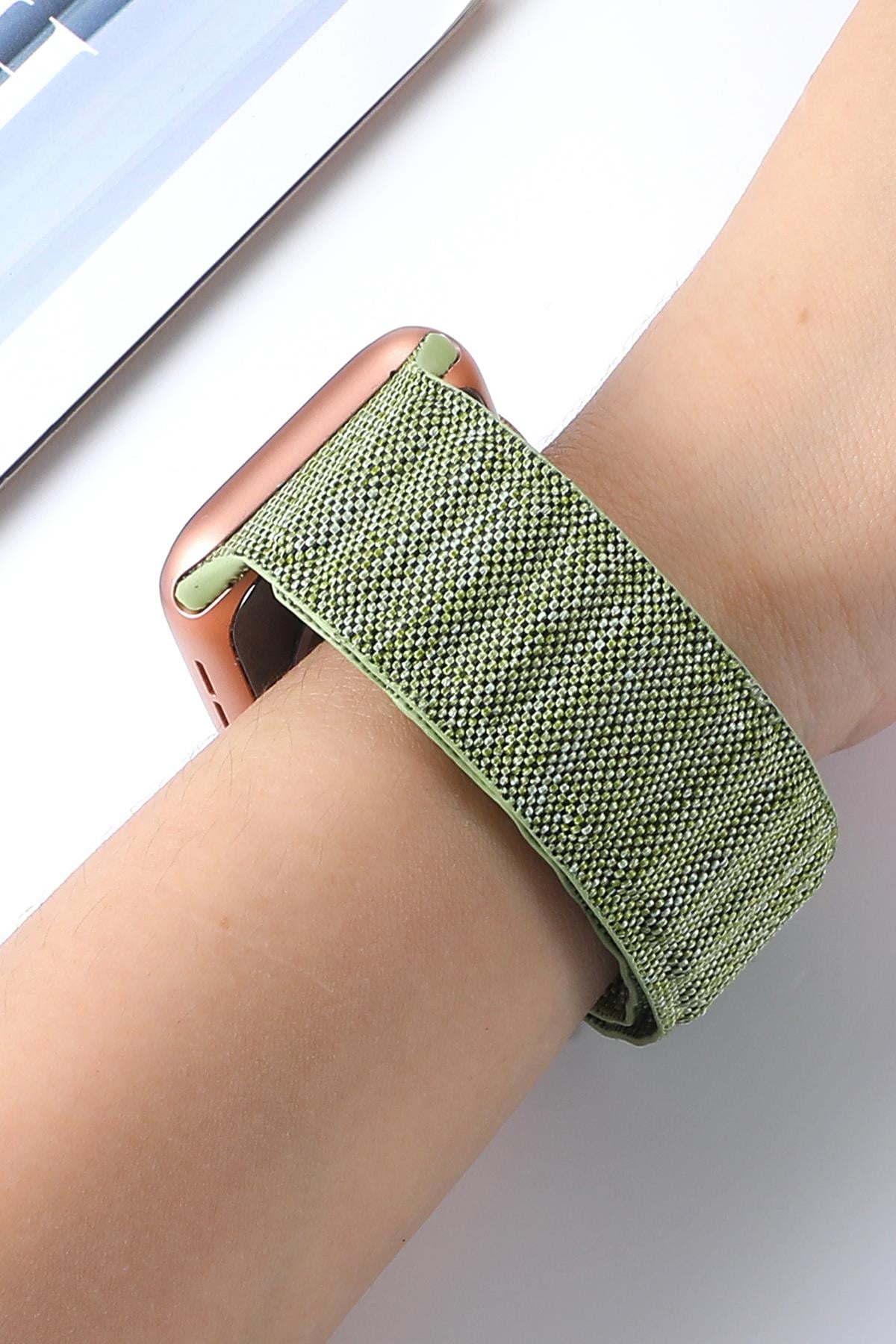 Apple Watch Uyumlu Baklalı Denim Loop Kordon Yeşil