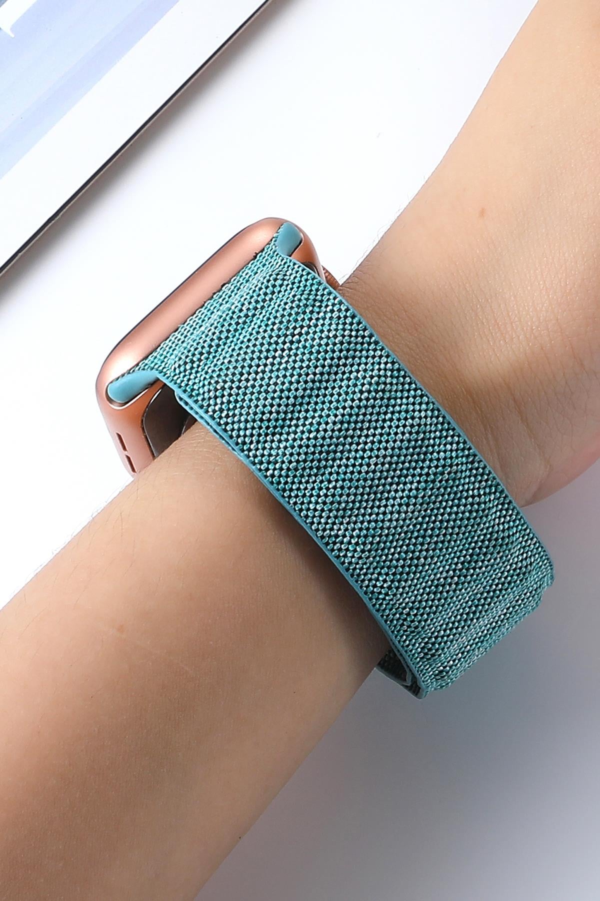 Apple Watch Uyumlu Baklalı Denim Loop Kordon Turkuaz