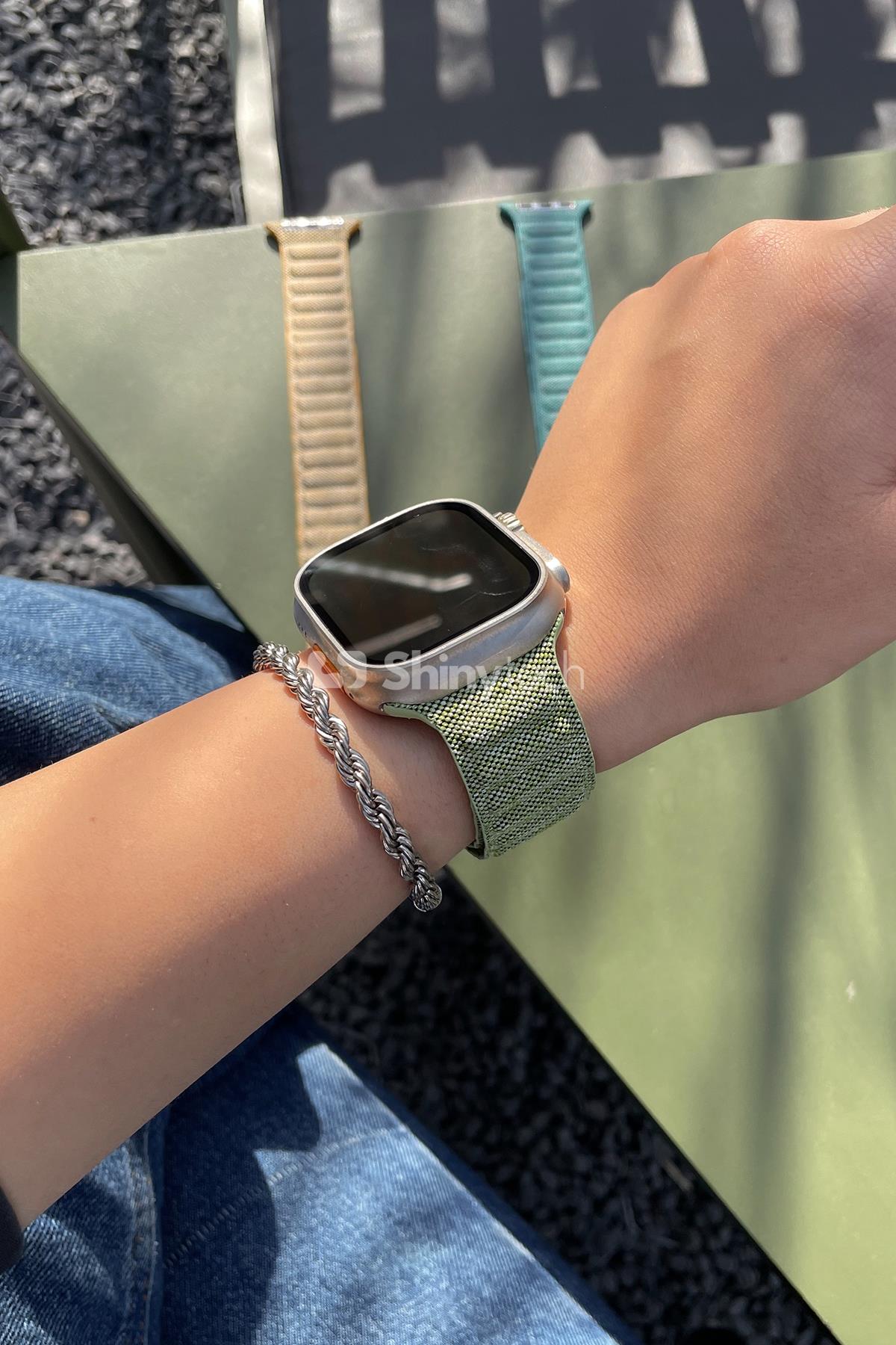Apple Watch Uyumlu Baklalı Denim Loop Kordon Yeşil
