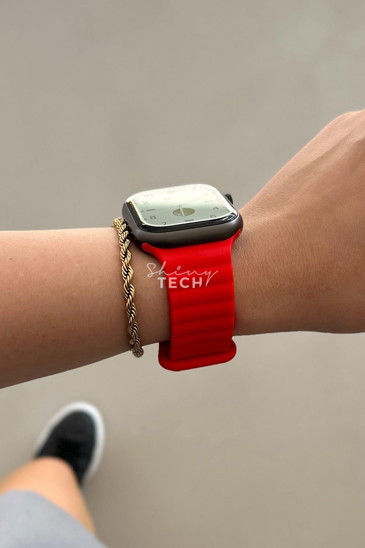 Apple Watch Uyumlu Kalın Silikon Kordon Kırmızı