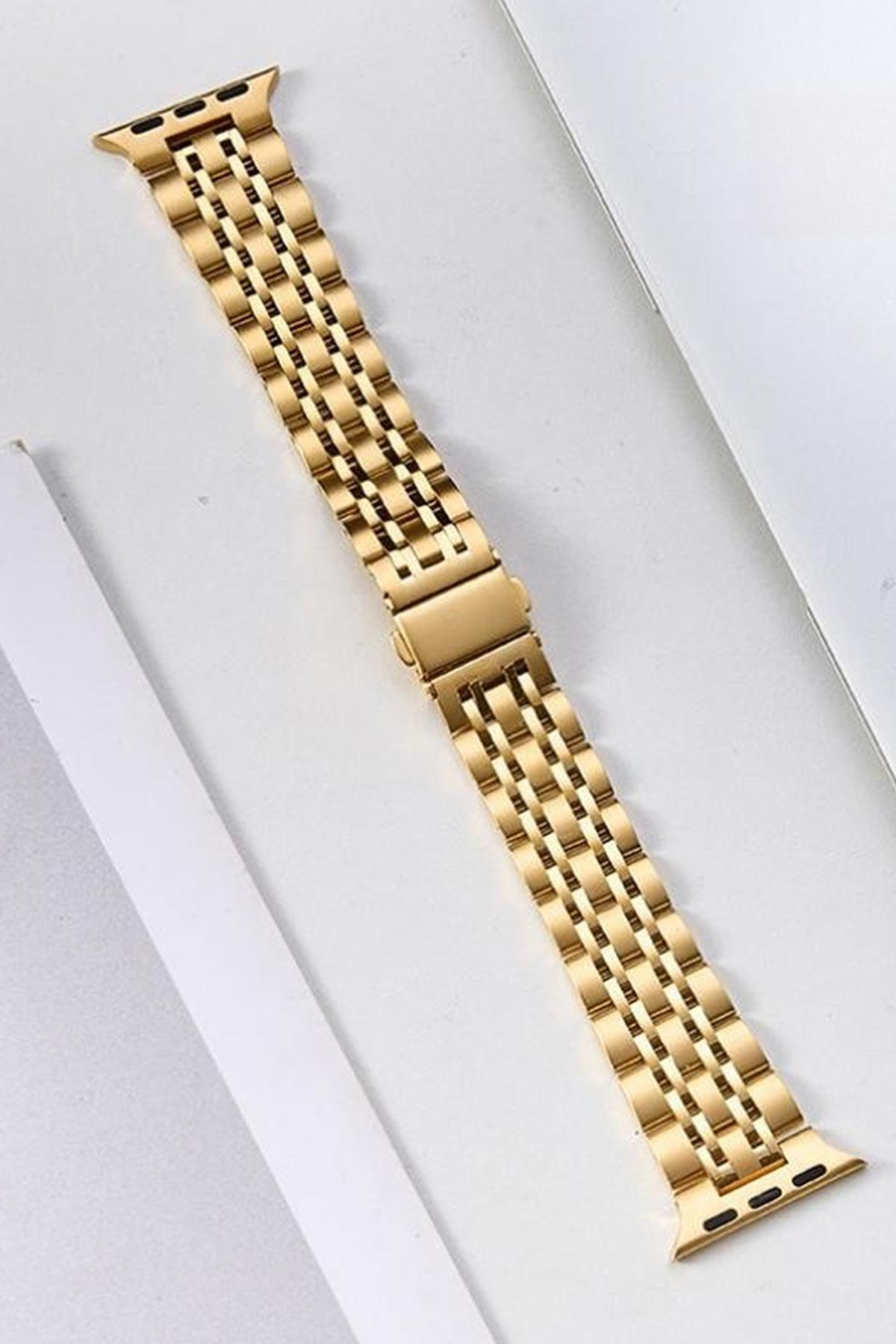 Apple Watch Uyumlu Klasik Jubile Çelik Kordon Gold