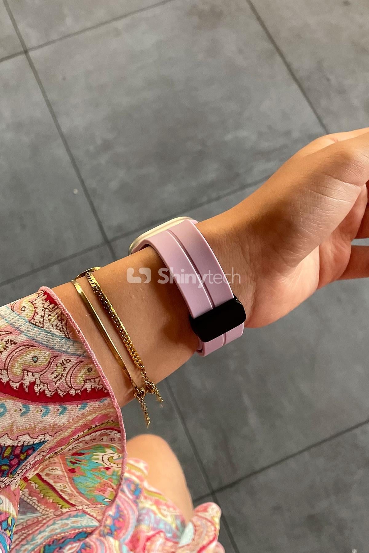 Apple Watch Uyumlu Manyetik Klipsli Silikon Kordon Lavanta Pembe