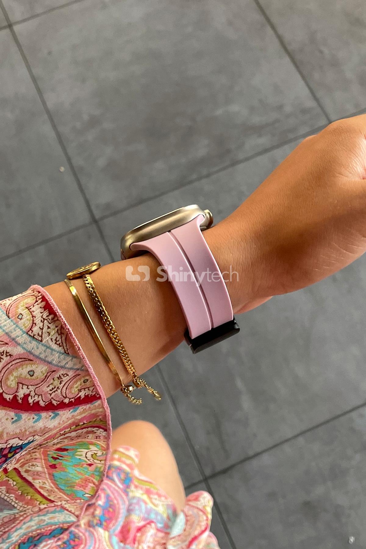 Apple Watch Uyumlu Manyetik Klipsli Silikon Kordon Lavanta Pembe