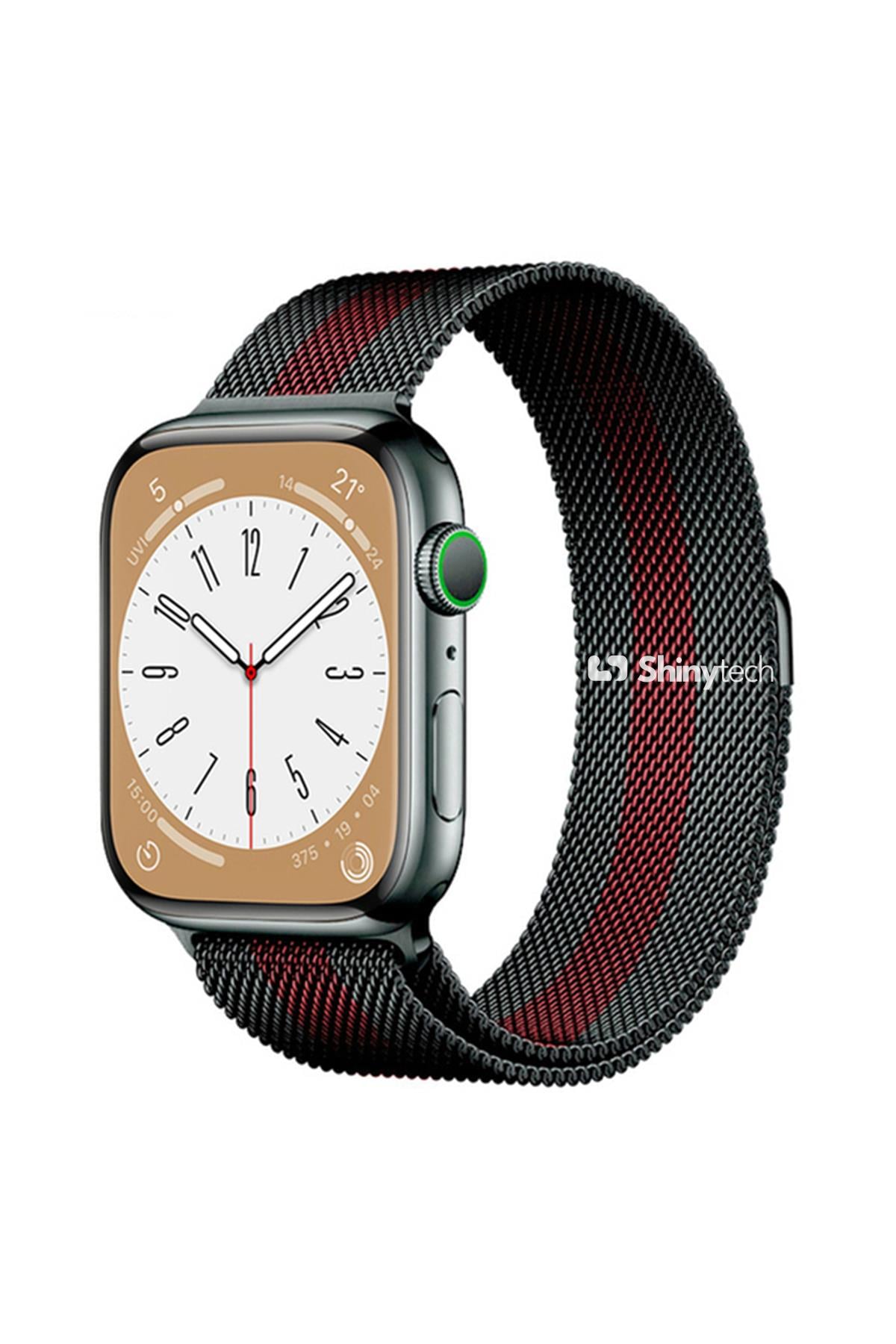 Apple Watch Uyumlu Milano Loop Çelik Hasır Kordon Siyah/Kırmızı