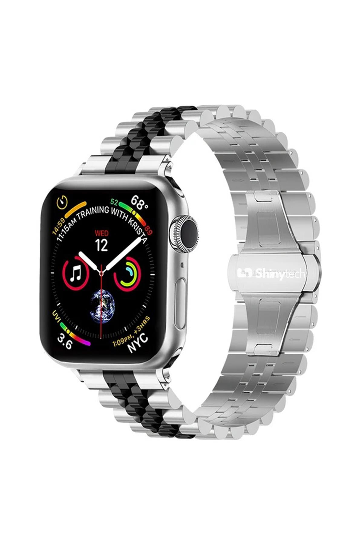 Apple Watch Uyumlu Modern Jubile Çelik Kordon Gümüş/Siyah