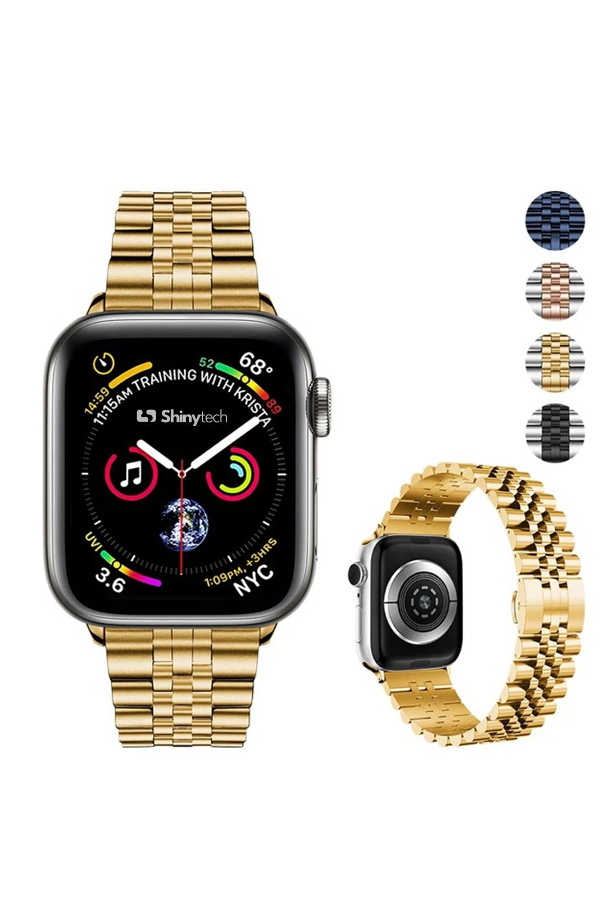 Apple Watch Uyumlu Modern Jubile Çelik Kordon Gold