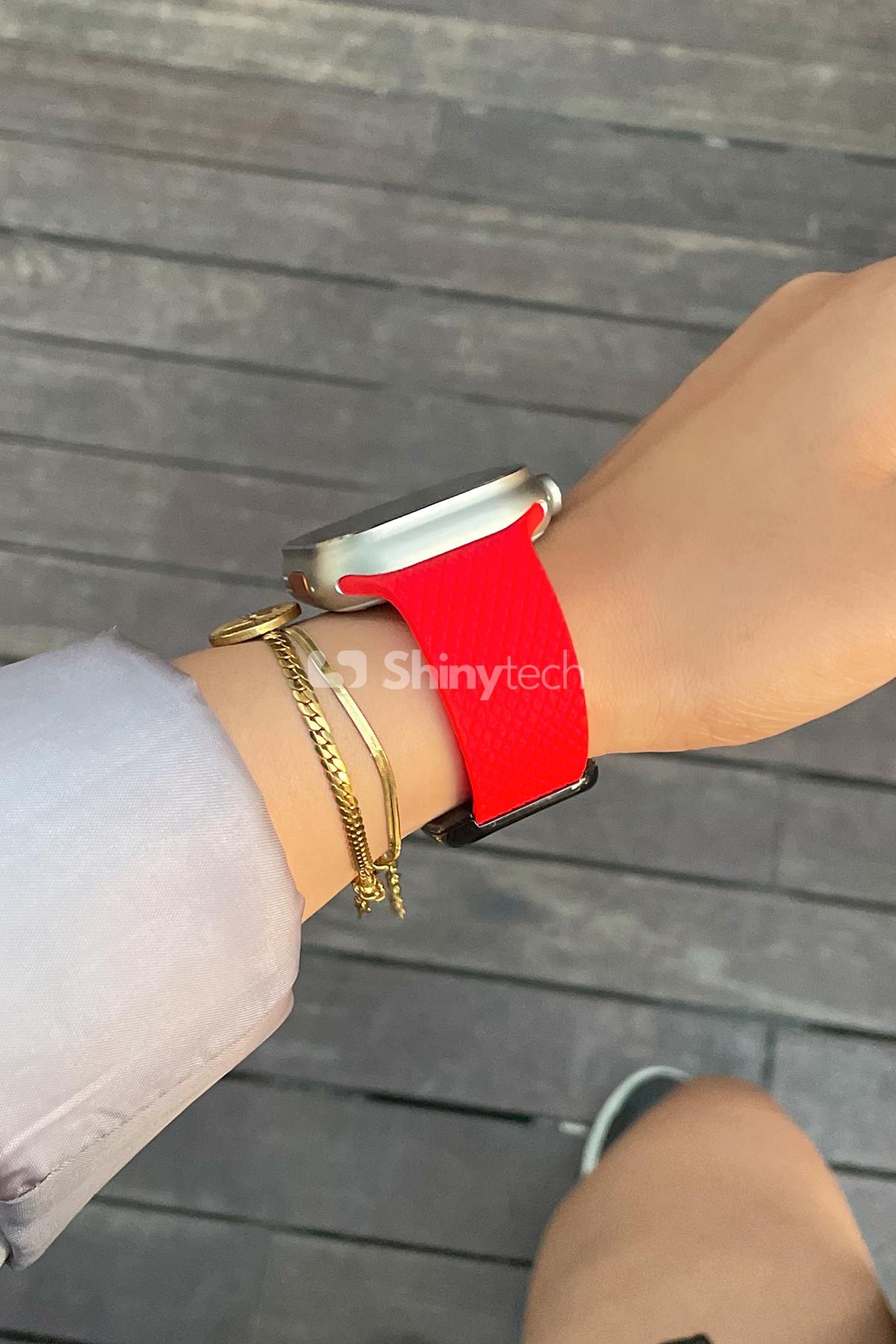Apple Watch Uyumlu Modern Tokalı Kordon Kırmızı
