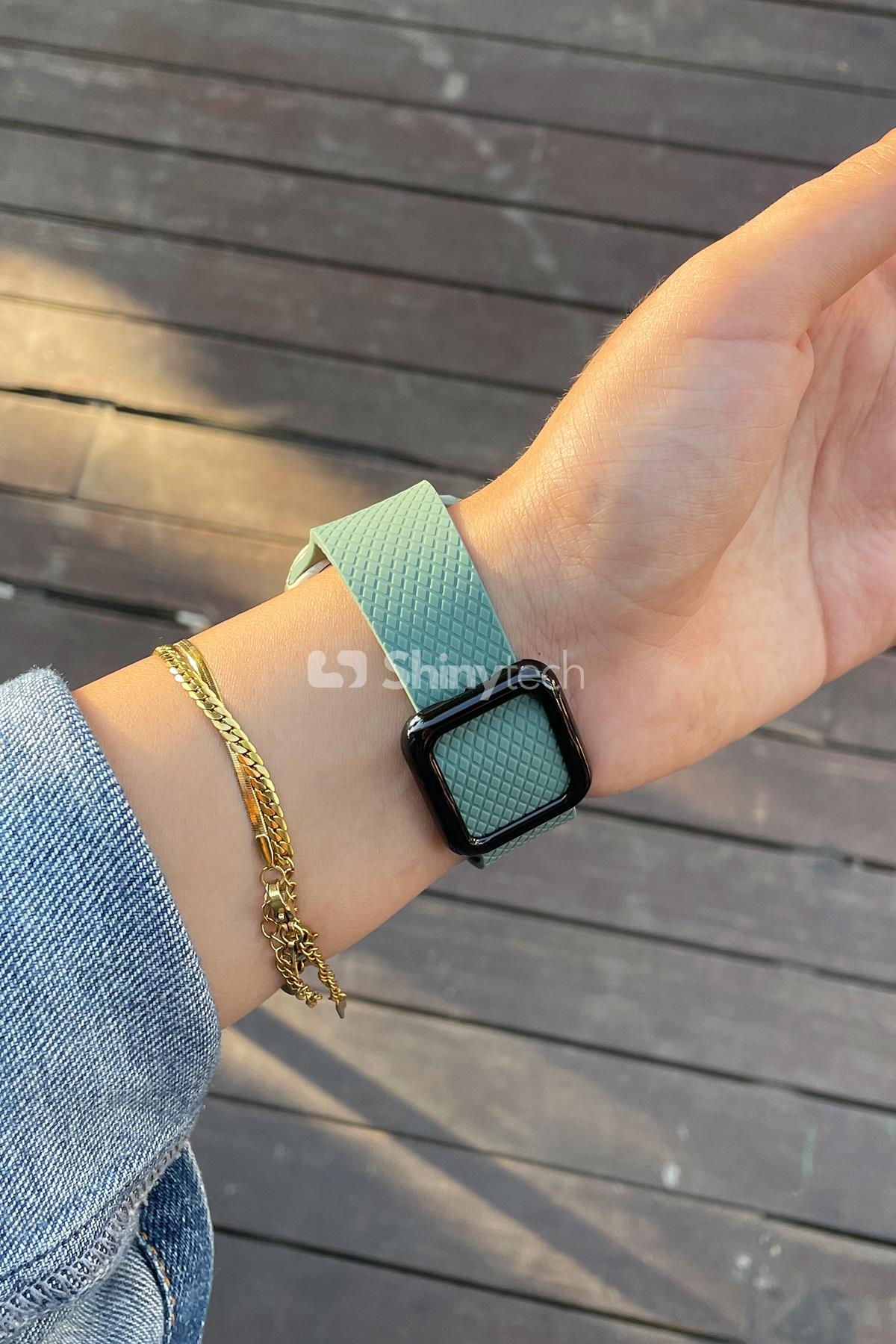 Apple Watch Uyumlu Modern Tokalı Kordon Çam Yeşili