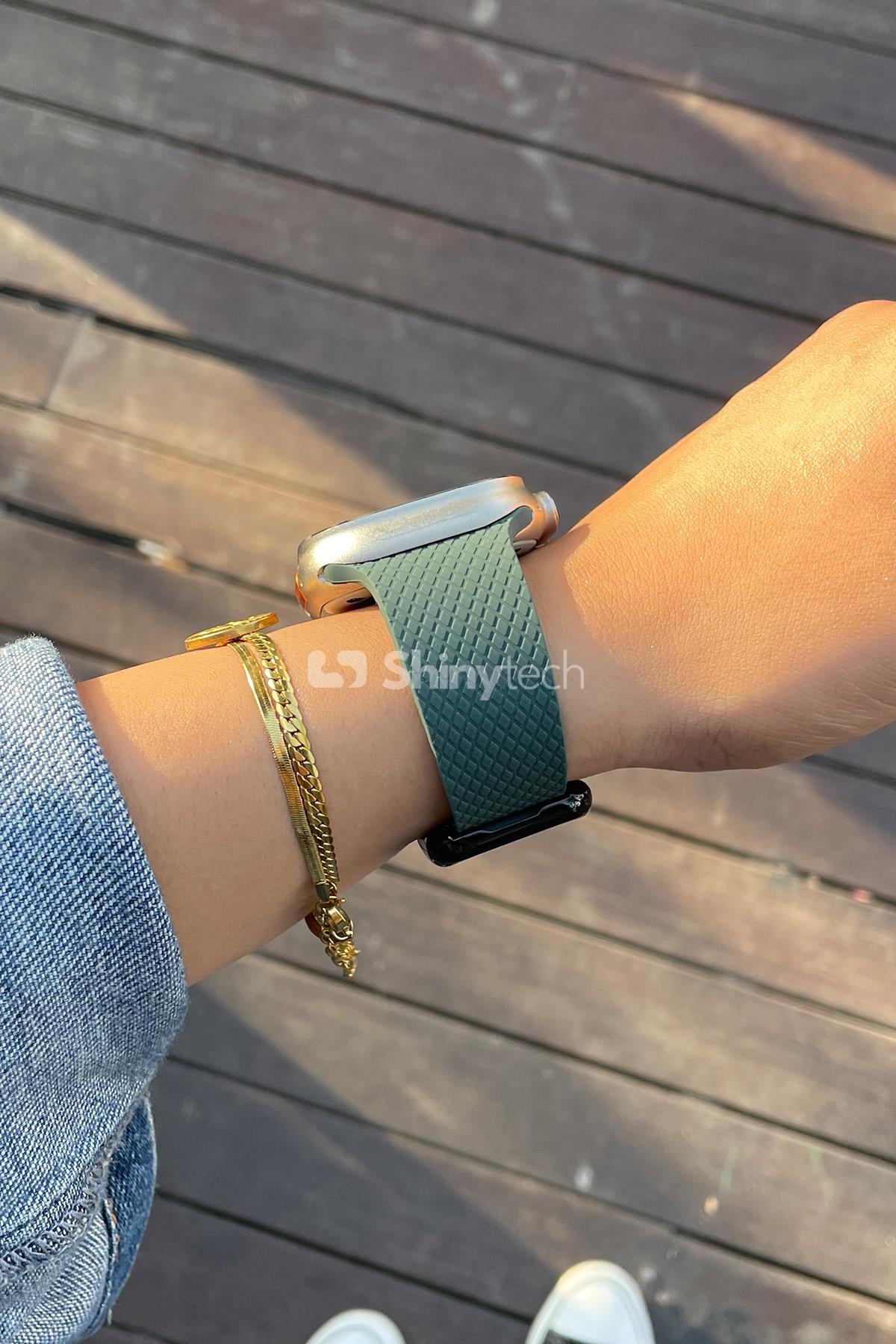 Apple Watch Uyumlu Modern Tokalı Kordon Zeytin Yeşili