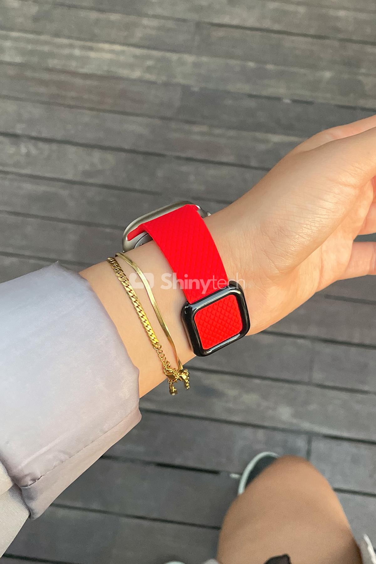 Apple Watch Uyumlu Modern Tokalı Kordon Kırmızı