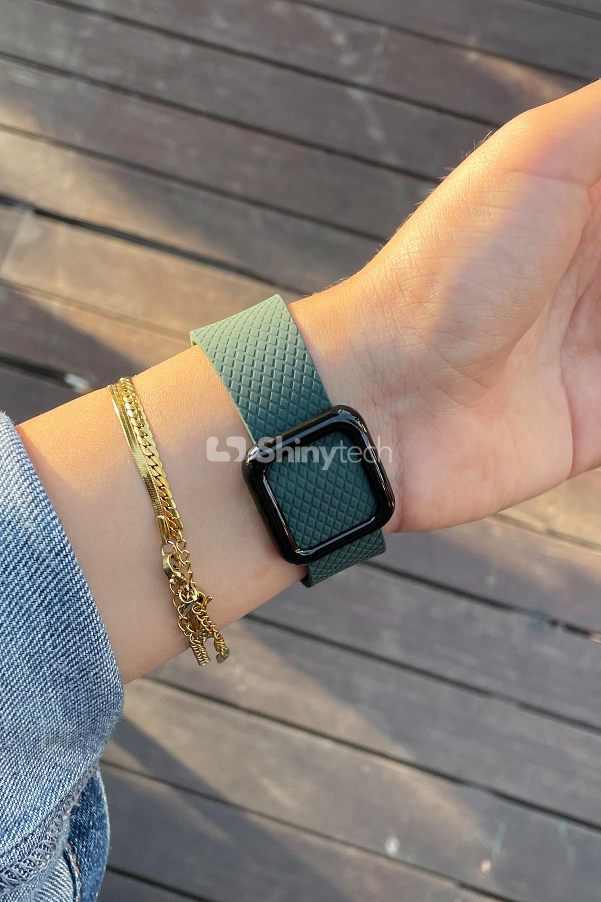 Apple Watch Uyumlu Modern Tokalı Kordon Zeytin Yeşili