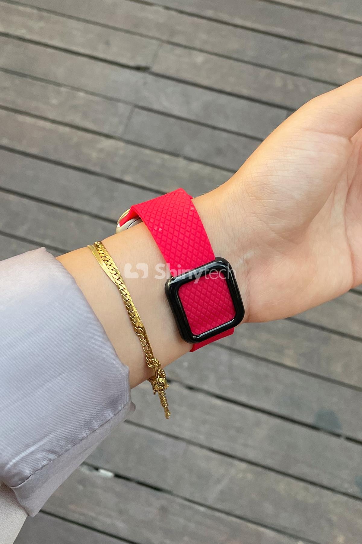 Apple Watch Uyumlu Modern Tokalı Kordon Kızıl Kırmızı