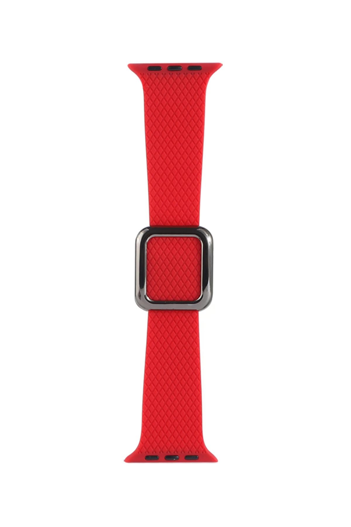 Apple Watch Uyumlu Modern Tokalı Kordon Kırmızı