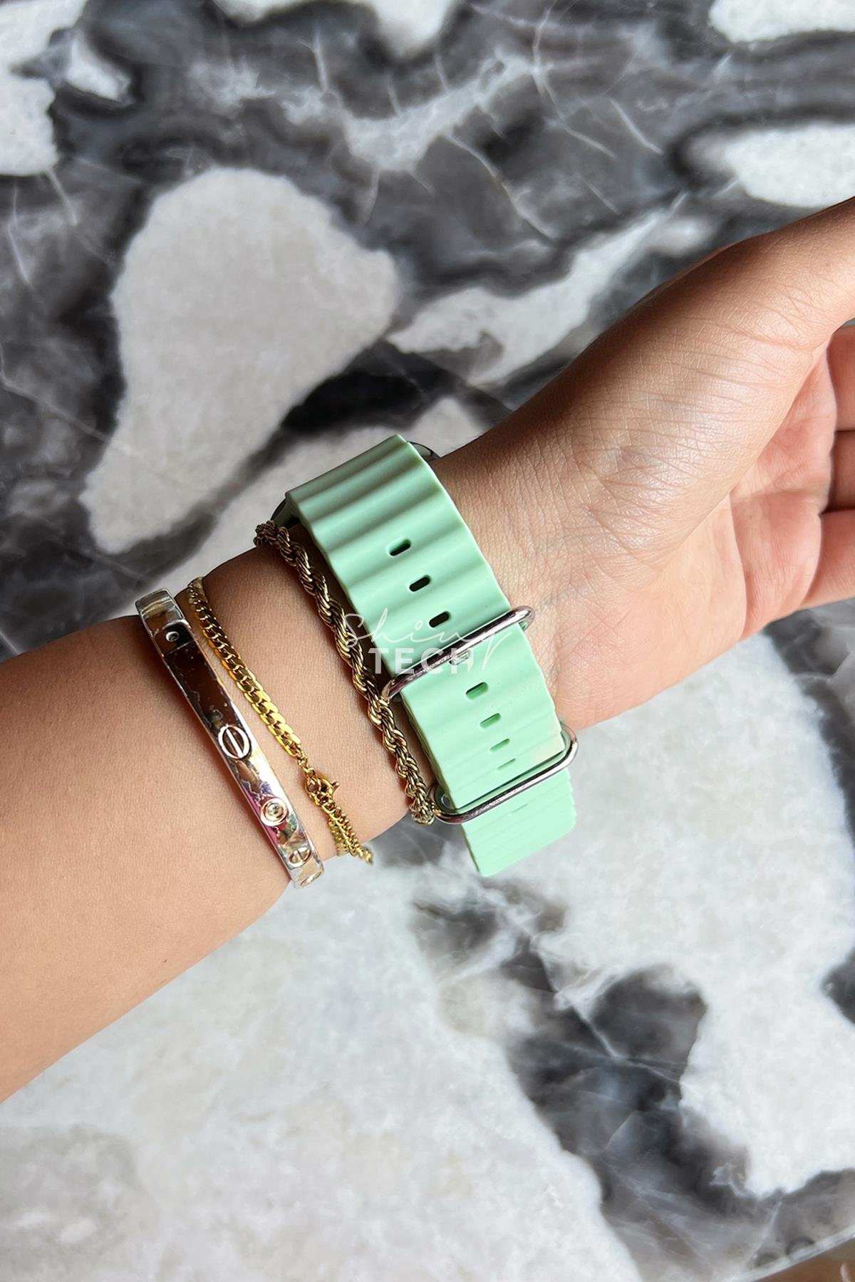 Apple Watch Uyumlu Ocean Loop Kordon Açık Yeşil