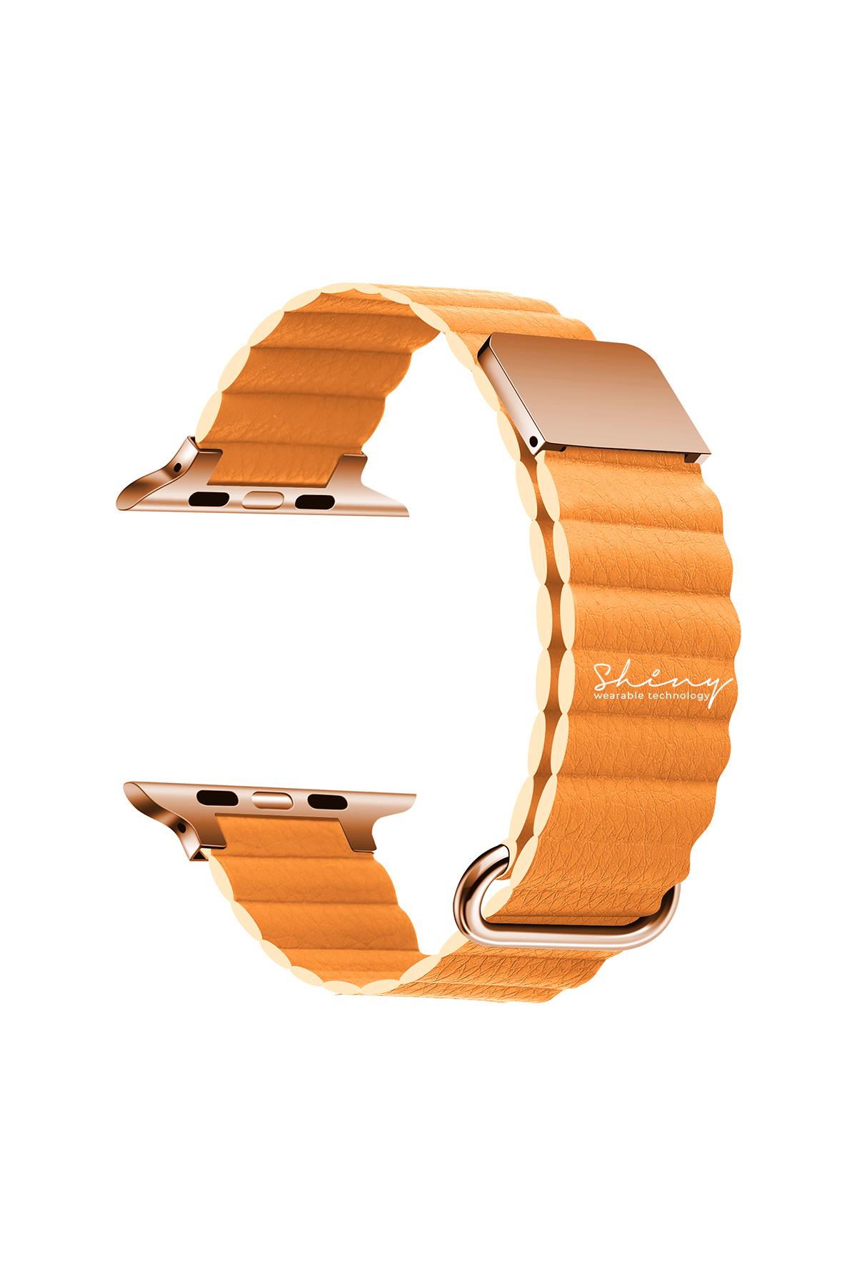 Apple Watch Uyumlu Premium Deri Loop Açık Turuncu - ShinyTECH