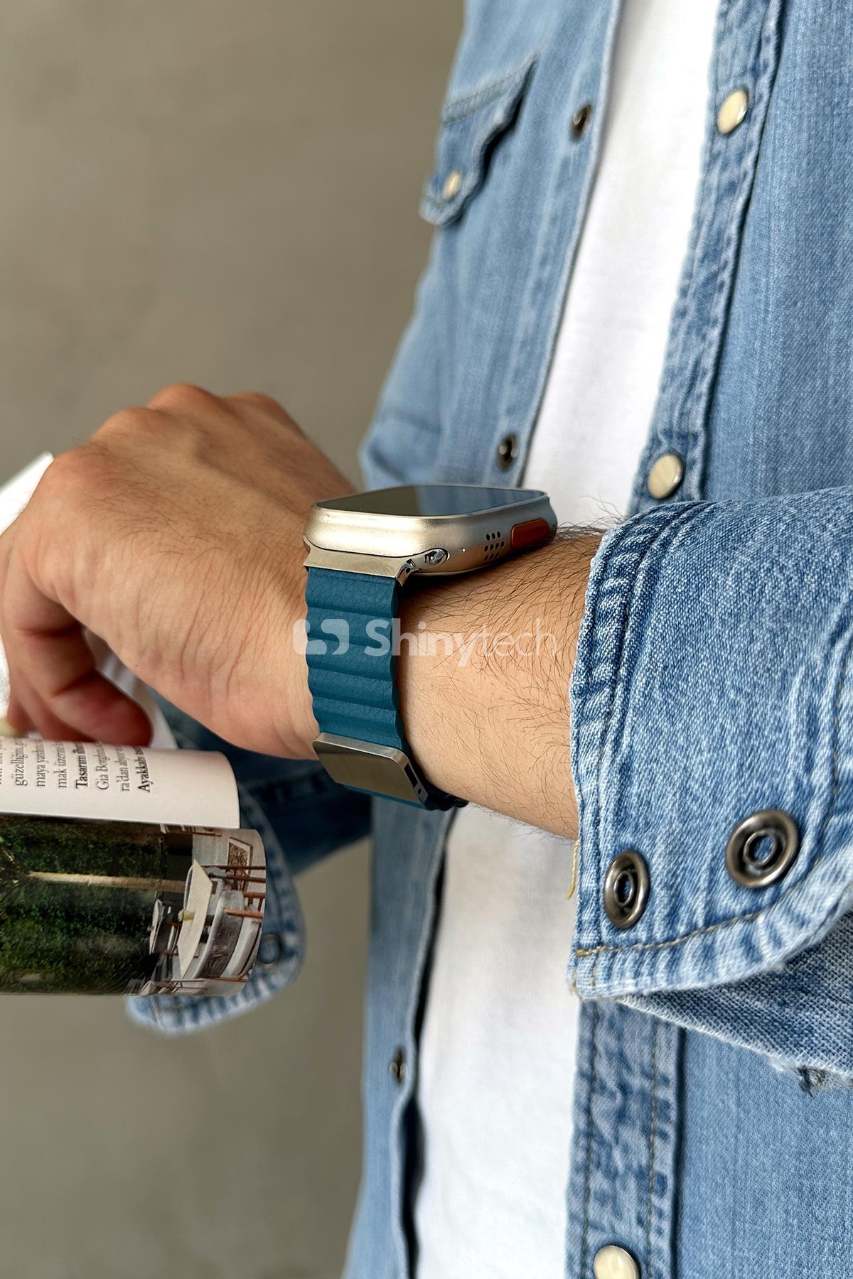 Apple Watch Uyumlu Premium Deri Loop Camgöbeği Mavisi