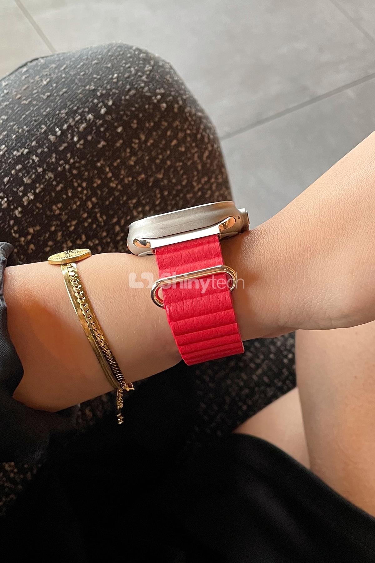 Apple Watch Uyumlu Premium Deri Loop Kırmızı