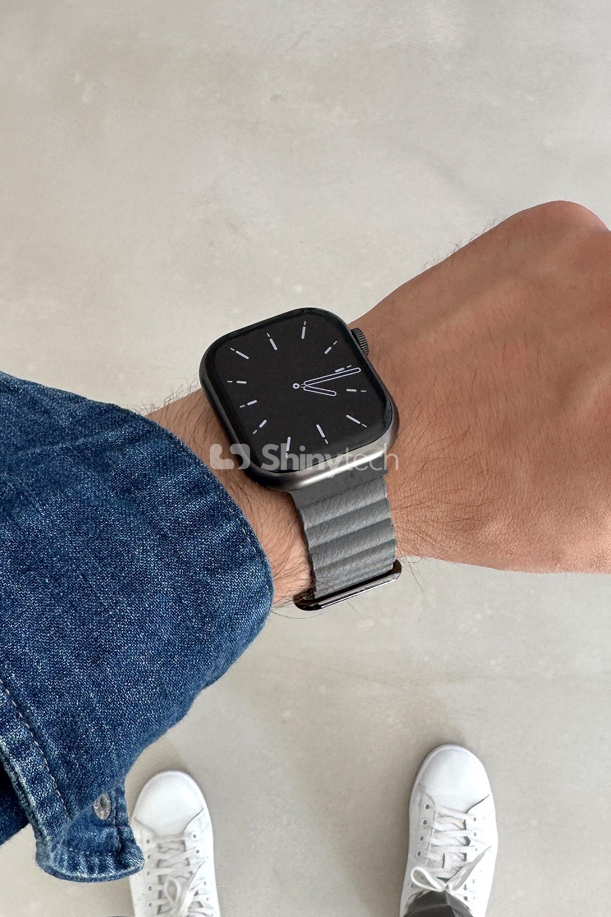 Apple Watch Uyumlu Premium Deri Loop Uzay Grisi