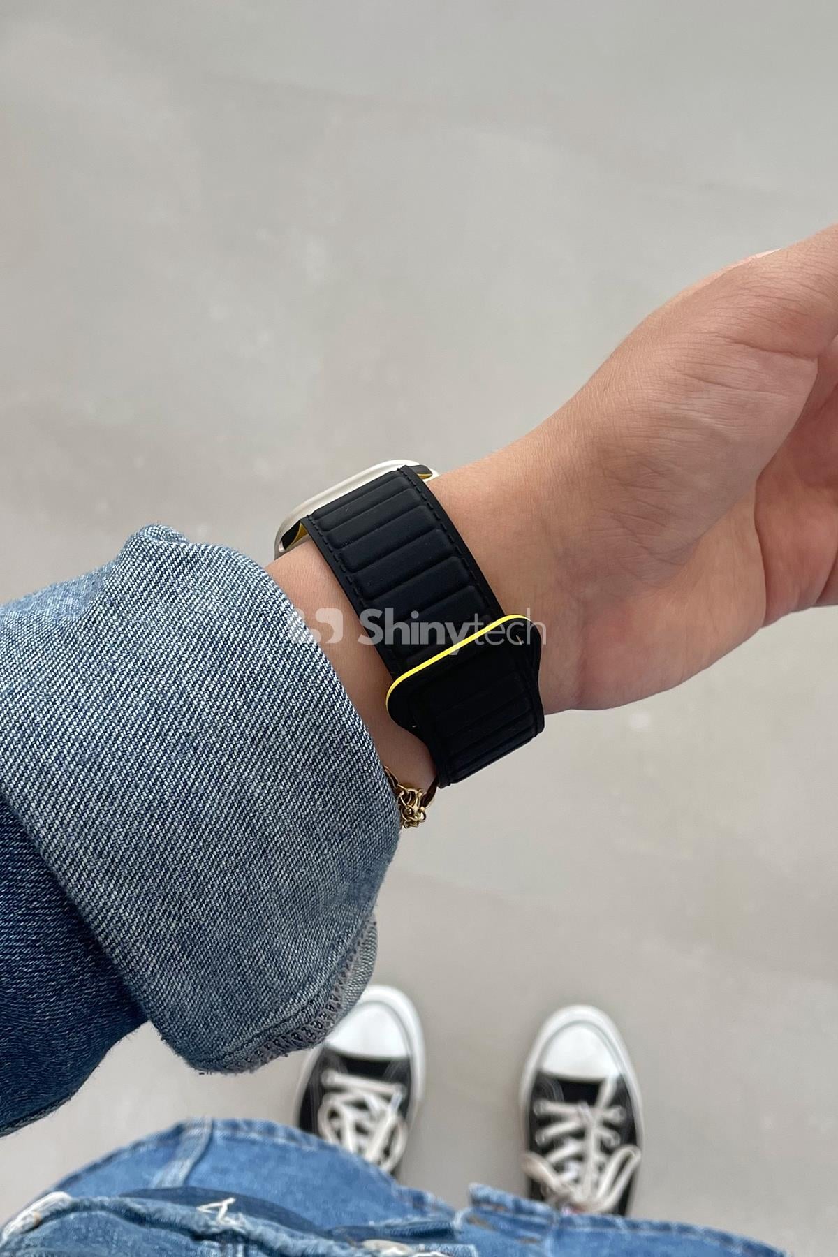 Apple Watch Uyumlu Ultra Manyetik Silikon Kordon Siyah/Sarı