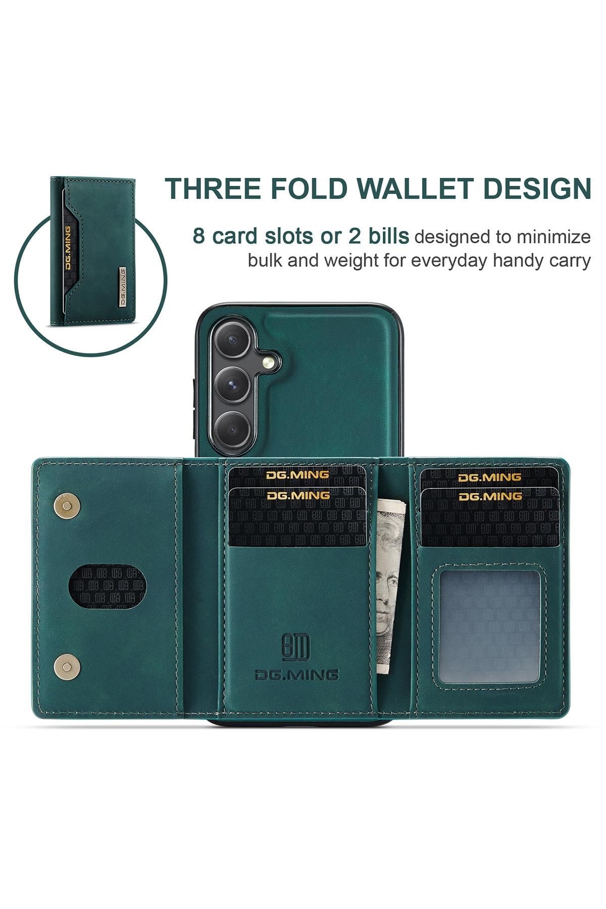 Samsung Uyumlu Ayrılabilen Cüzdanlı Deri Telefon Kılıfı Yeşil