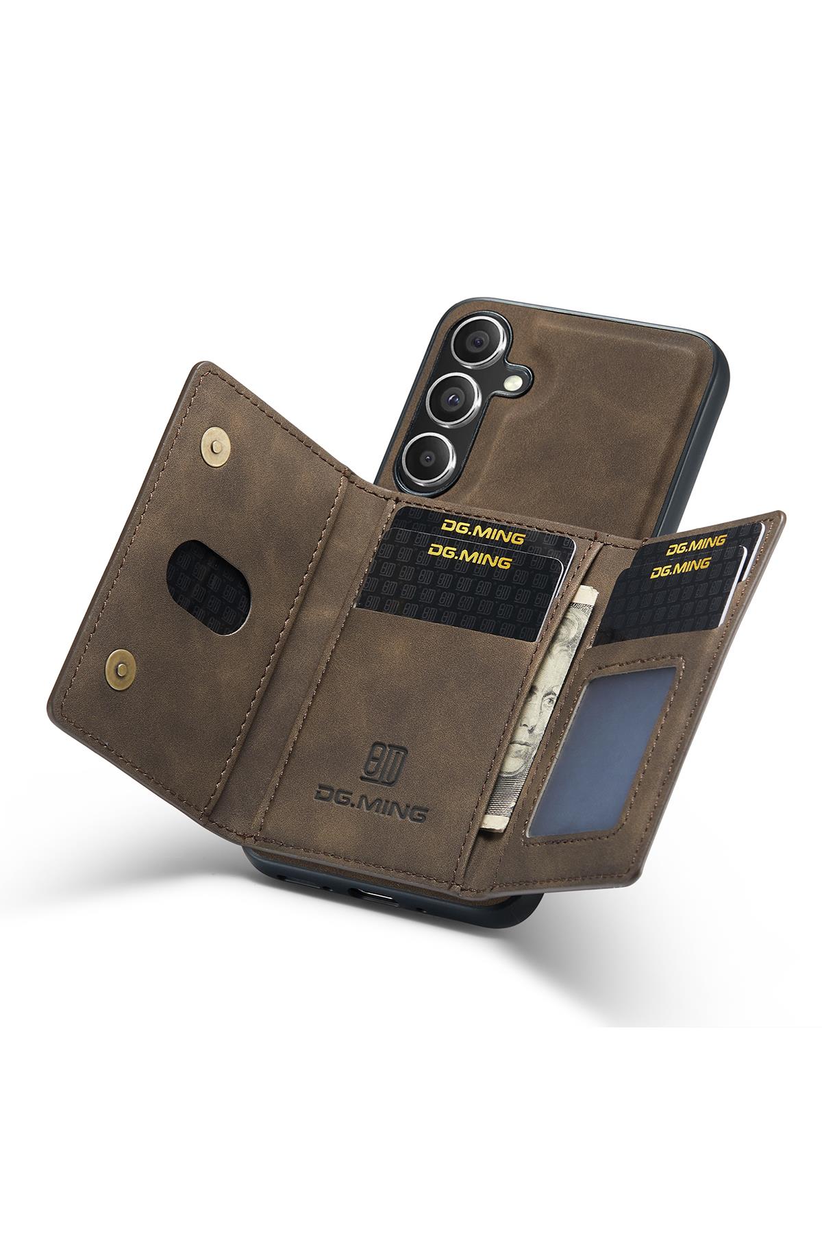 Samsung Uyumlu Ayrılabilen Cüzdanlı Deri Telefon Kılıfı Koyu Kahverengi