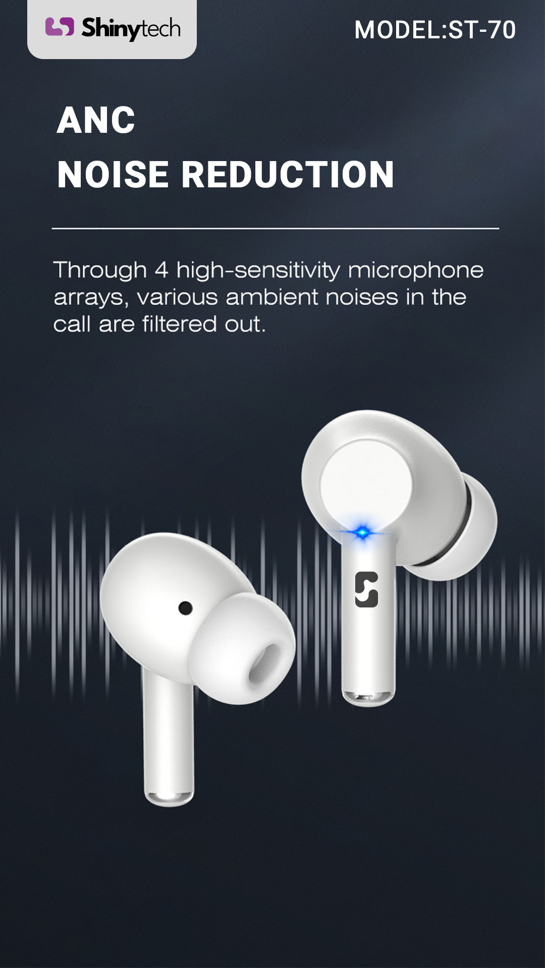 Shinytech ST-70 ANC Bluetooth 5.3 Kablosuz Kulak İçi Kulaklık Siyah