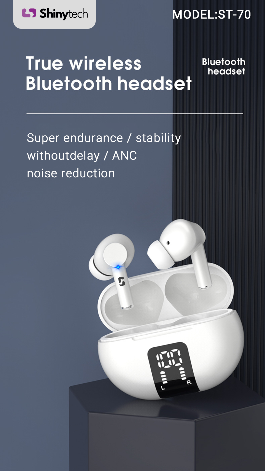 Shinytech ST-70 ANC Bluetooth 5.3 Kablosuz Kulak İçi Kulaklık Beyaz