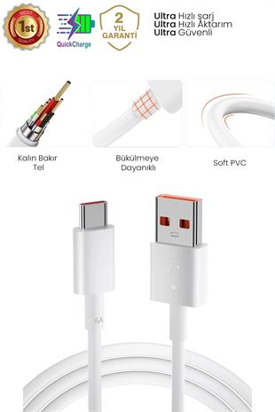 120Watt Hızlı Şarj Aleti Type-C Kablo ve Adaptör Şarj Seti Beyaz