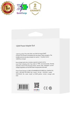 120Watt Hızlı Şarj Aleti Type-C Kablo ve Adaptör Şarj Seti Beyaz