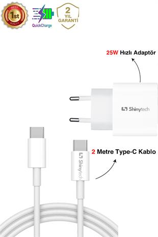 25W USB-C Güç Adaptörü Hızlı Şarj Aleti 2m Kablo USB-C Şarj Seti Beyaz